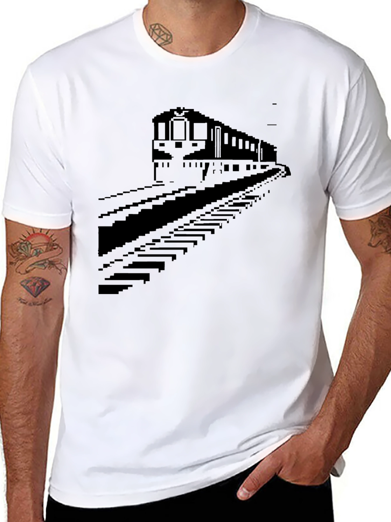 Black Pixel Train Graphic Tee - Classic Black T-Shirt view 8