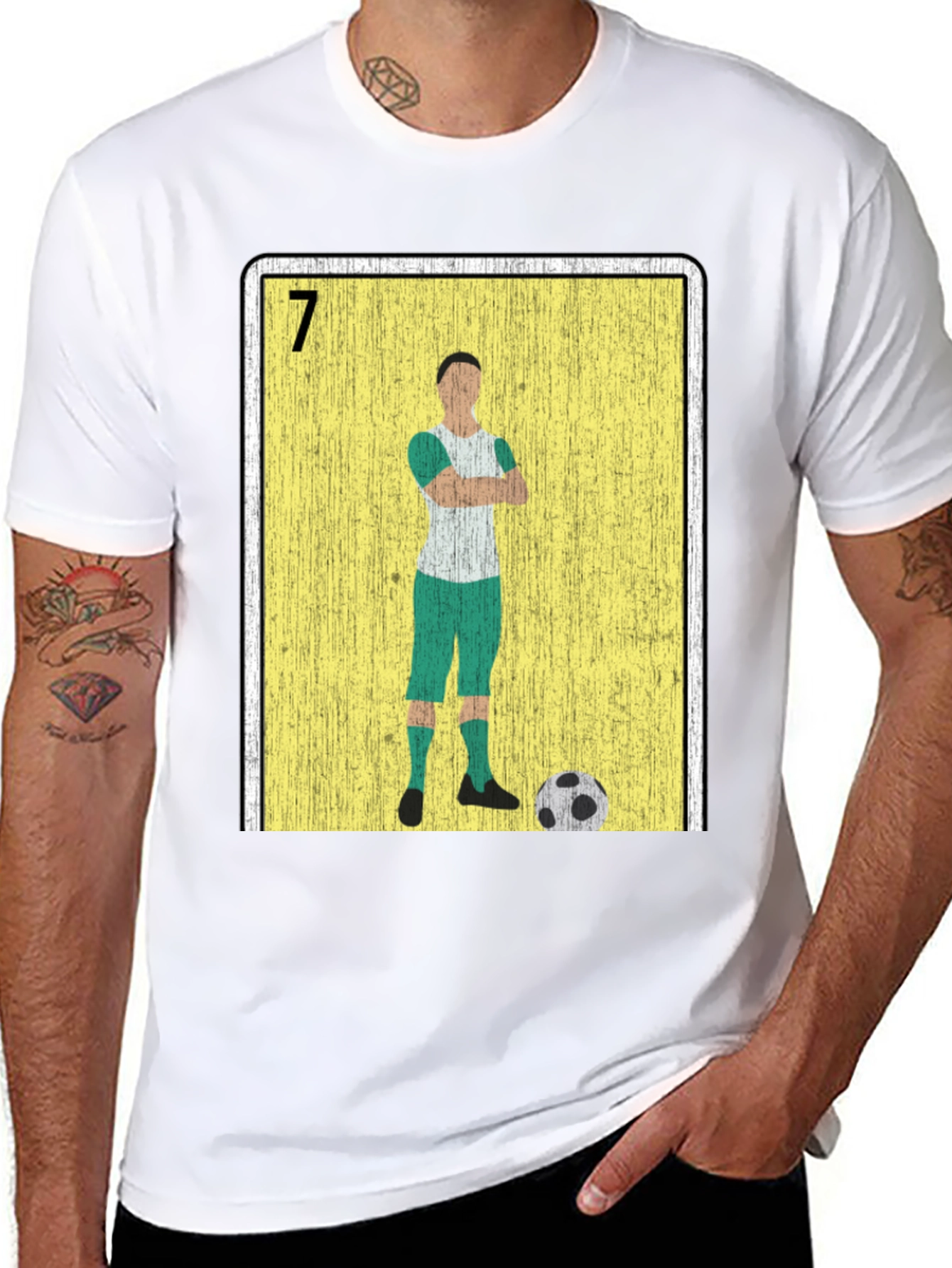 Black Soccer Player Loteria Card Graphic T-Shirt view 8