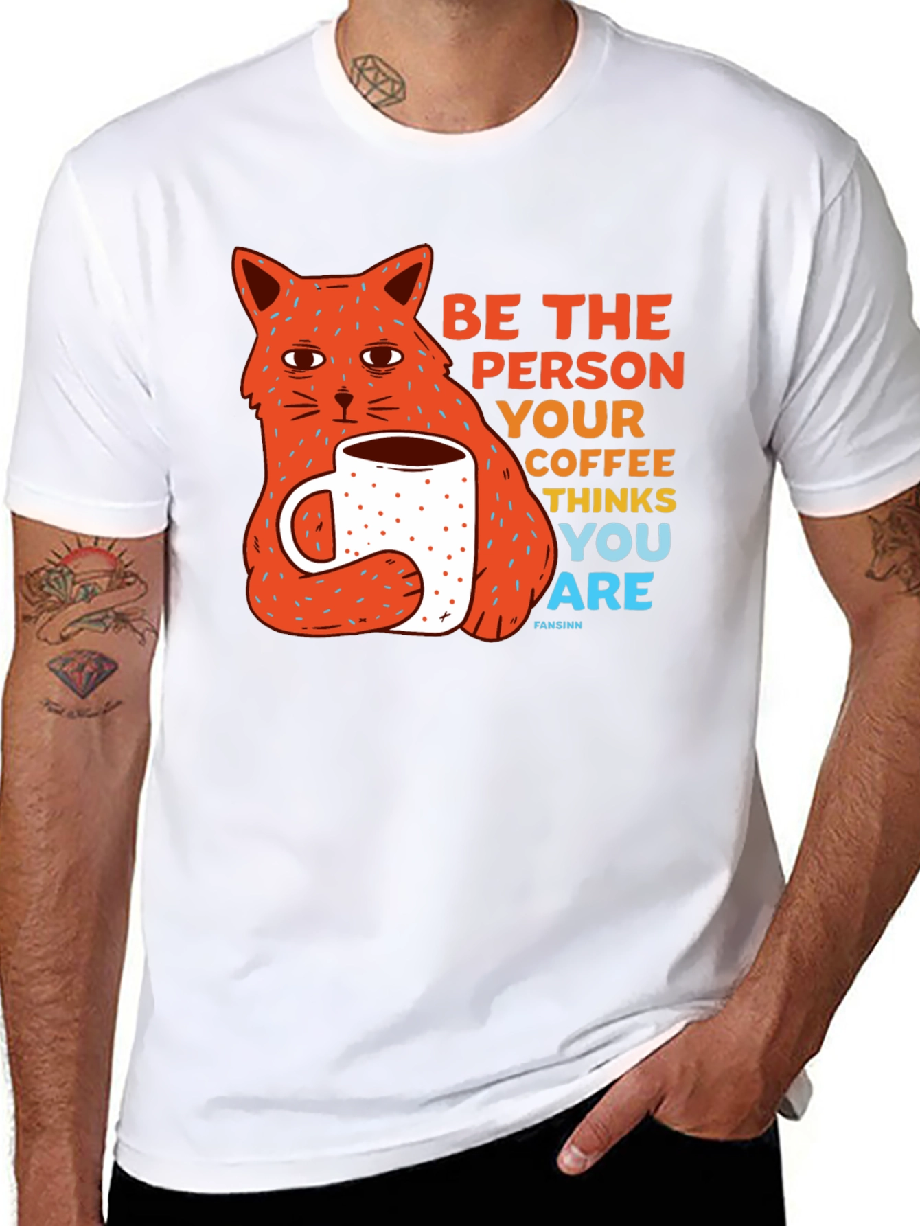 Black Be The Person Your Coffee Thinks You Are Cat T-Shirt view 8