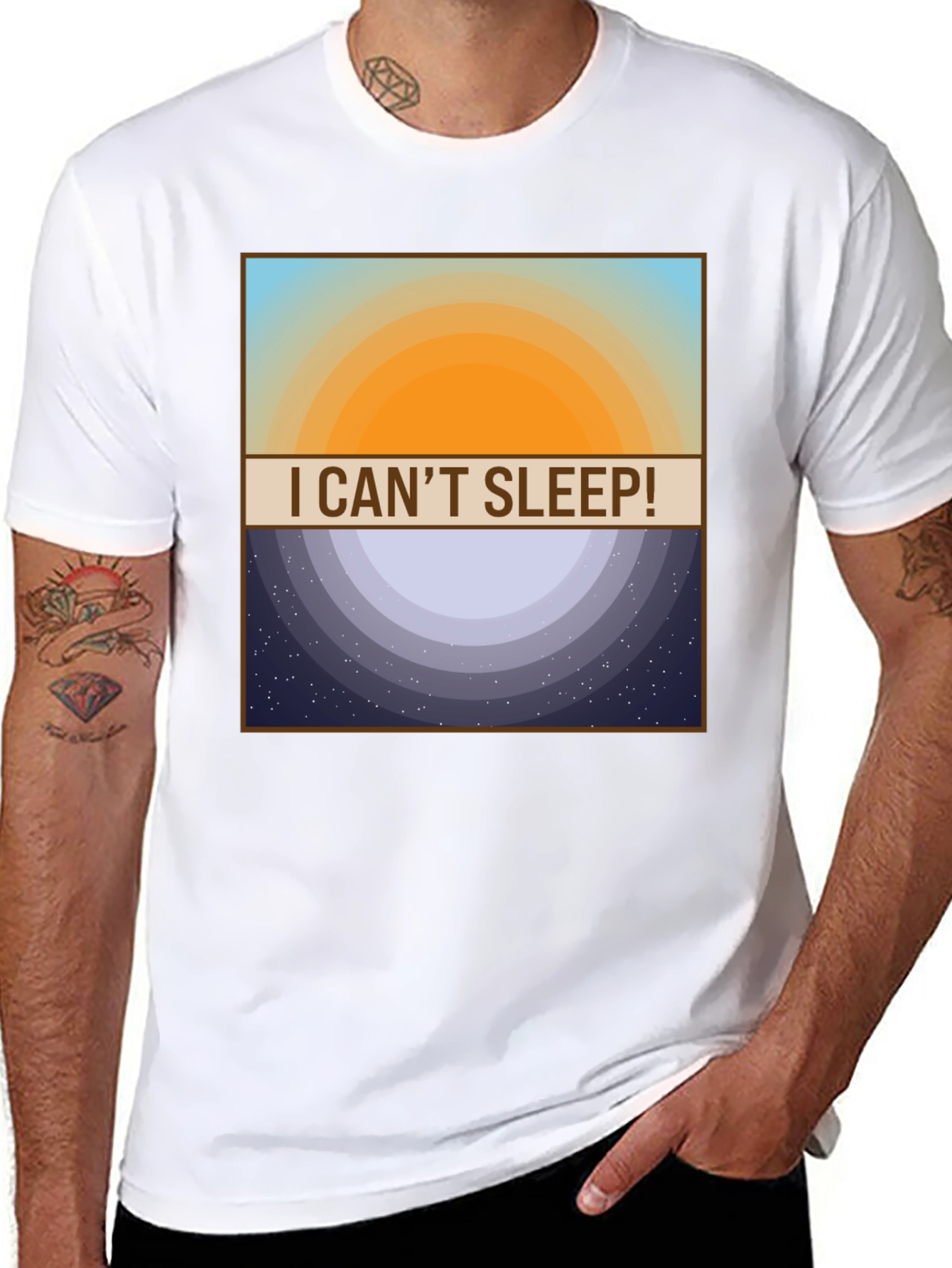 Black I Can't Sleep! T-Shirt - Day and Night Design view 8