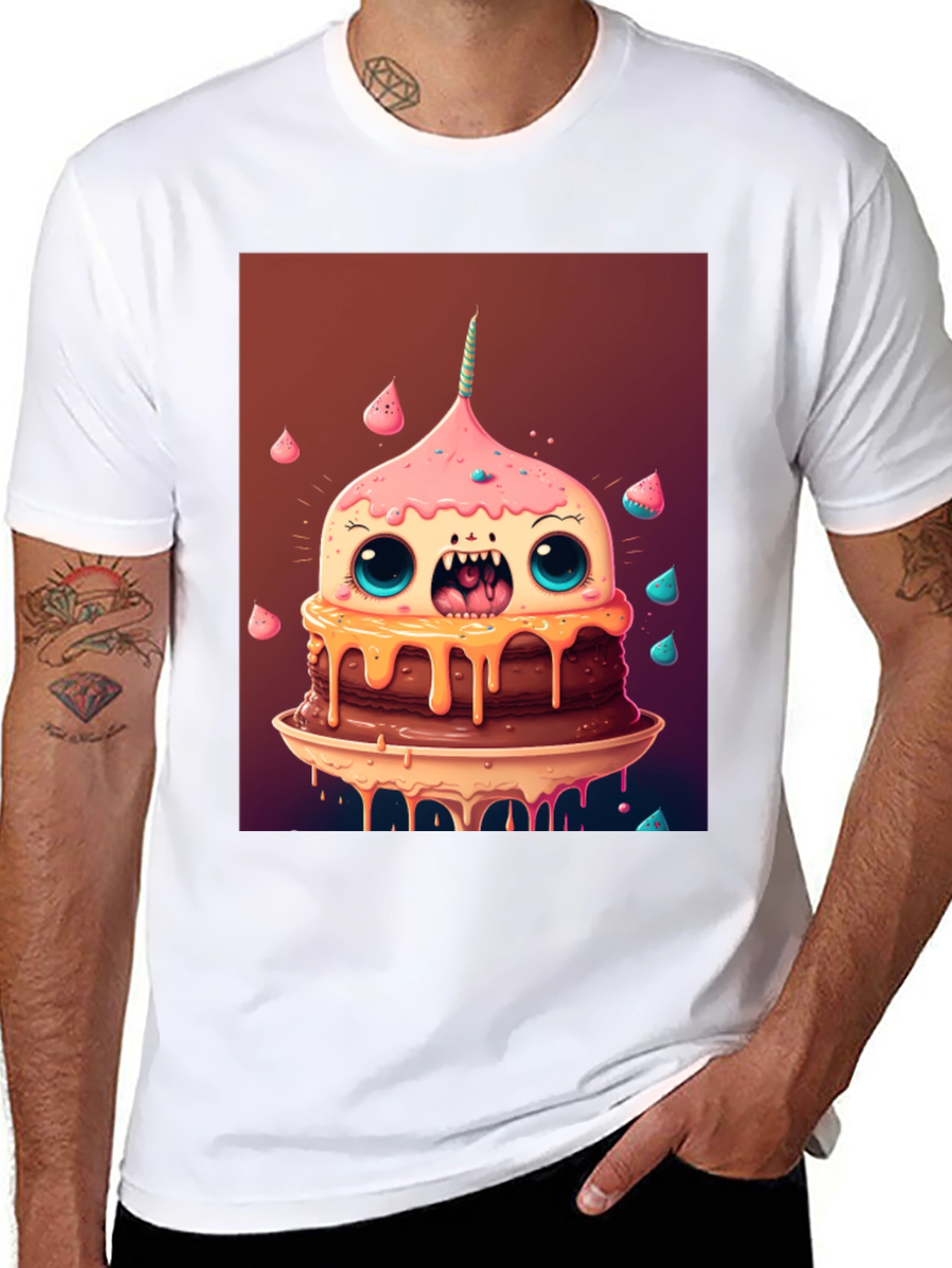 Black Monster Cake Graphic Tee - Unique Cartoon T-Shirt view 8