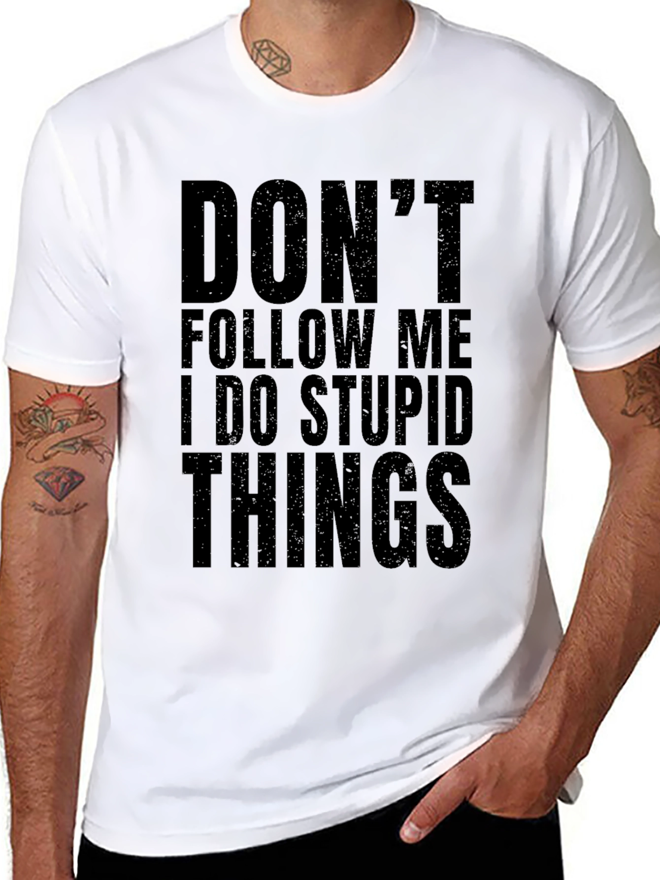 Black Funny "Don't Follow Me" Graphic Black T-Shirt view 8