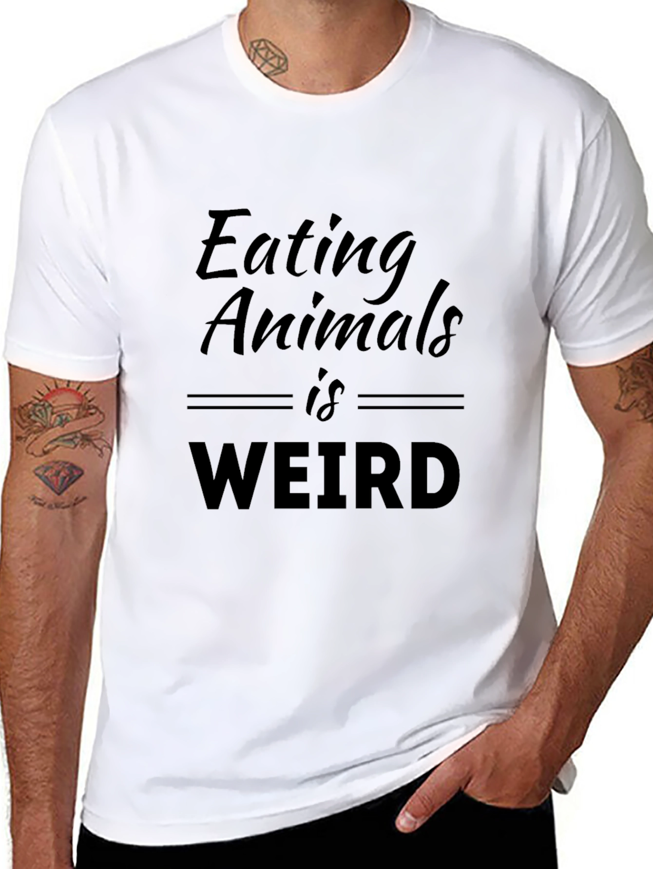 Black Eating Animals is Weird T-Shirt view 8