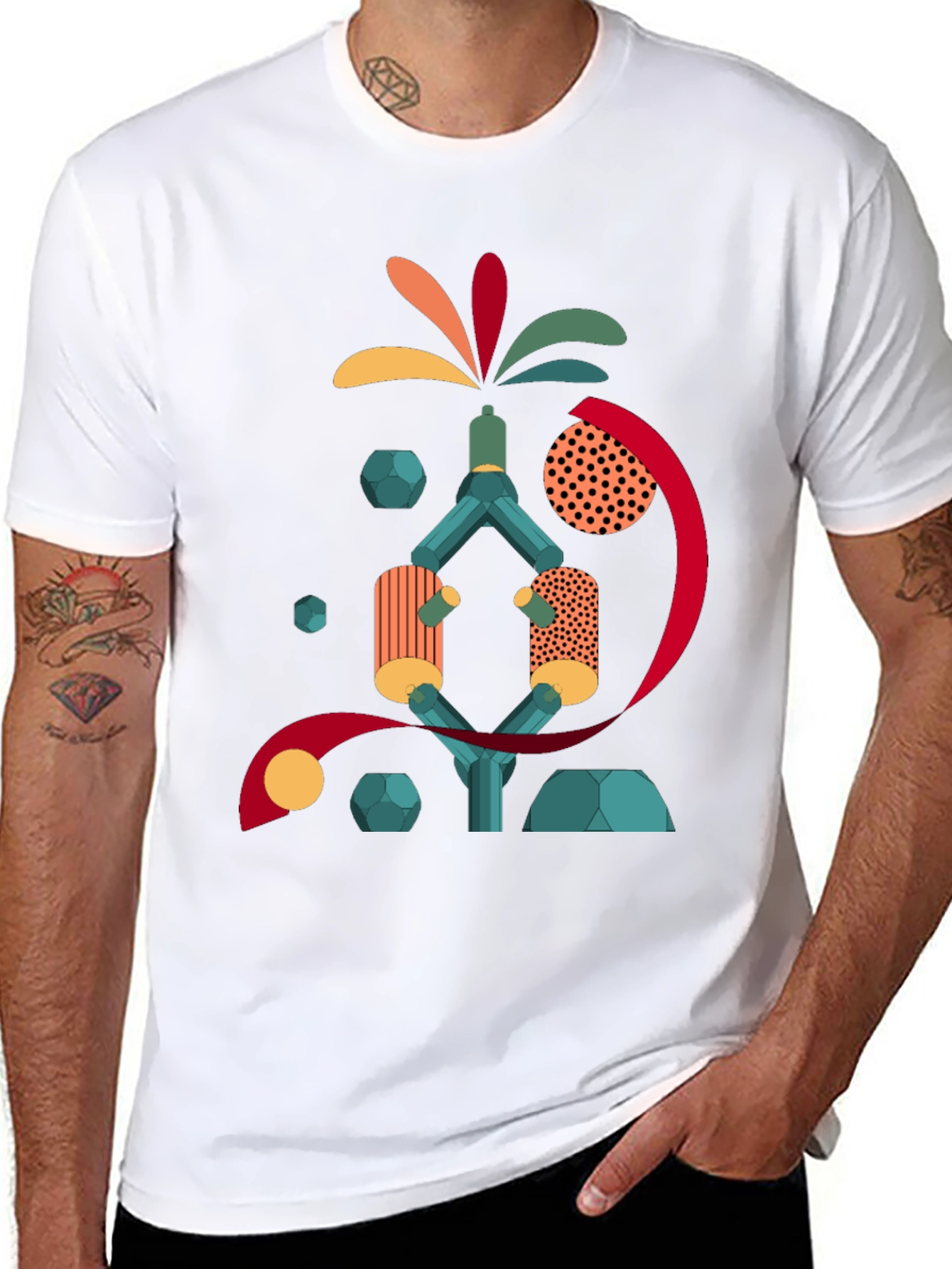 Black Abstract Geometric Design Black Cotton T-Shirt view 8