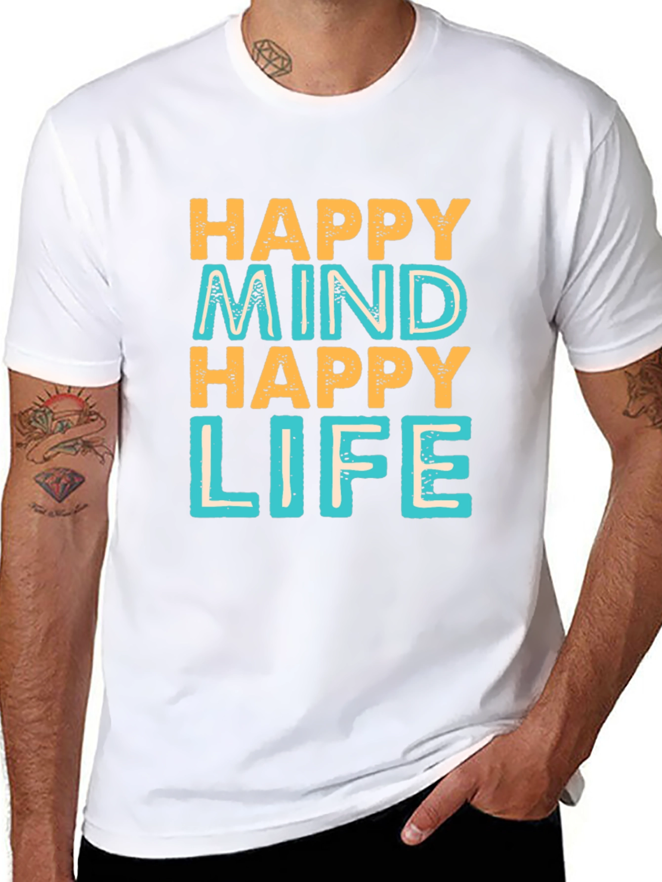 Black Happy Mind Happy Life Graphic Tee view 8