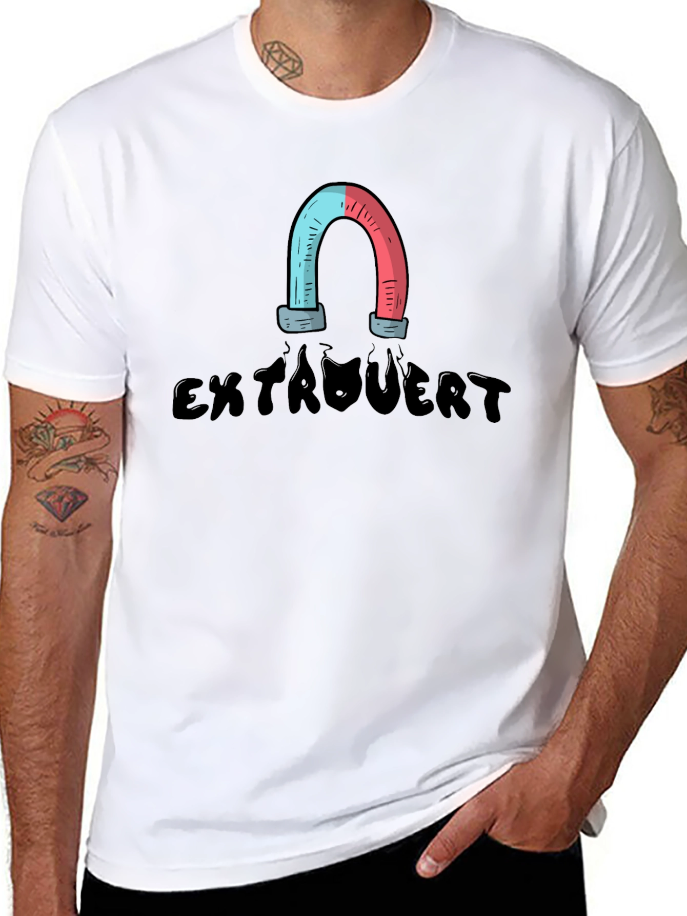 Black Extrovert Magnet T-Shirt view 8