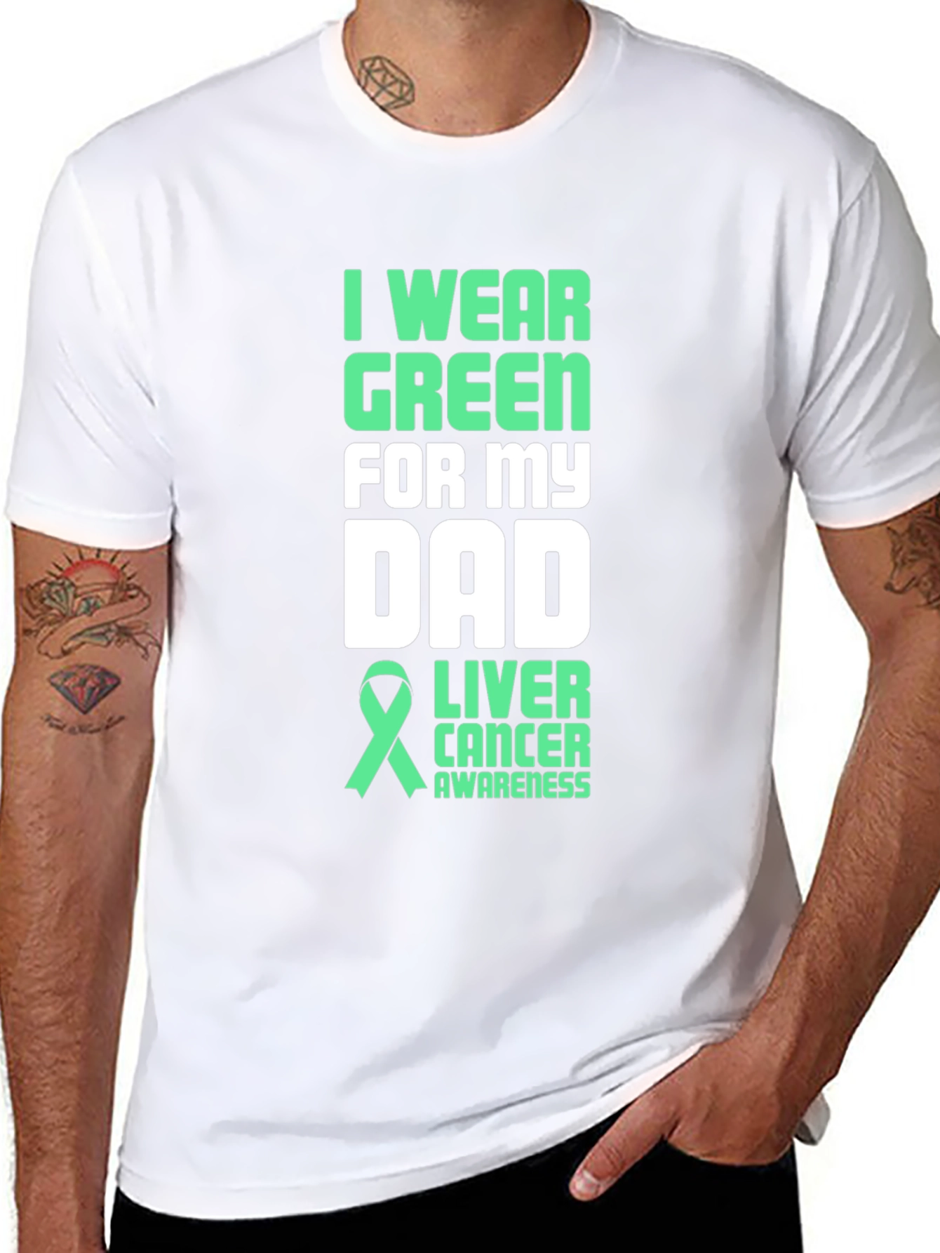 Green Ribbon Liver Cancer Awareness Dad T-Shirt - 8