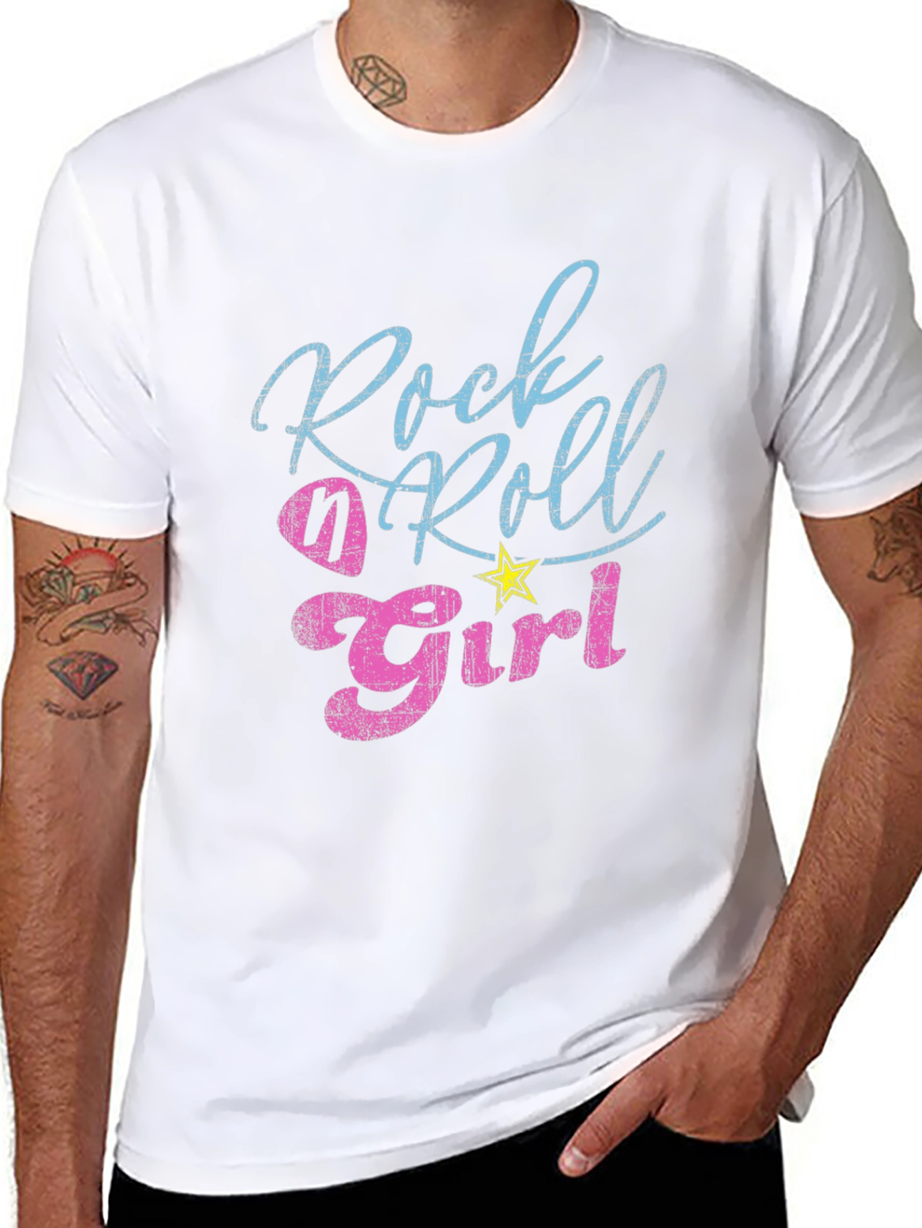 Black Rock n Roll Girl Tee - Distressed Graphic T-Shirt view 8