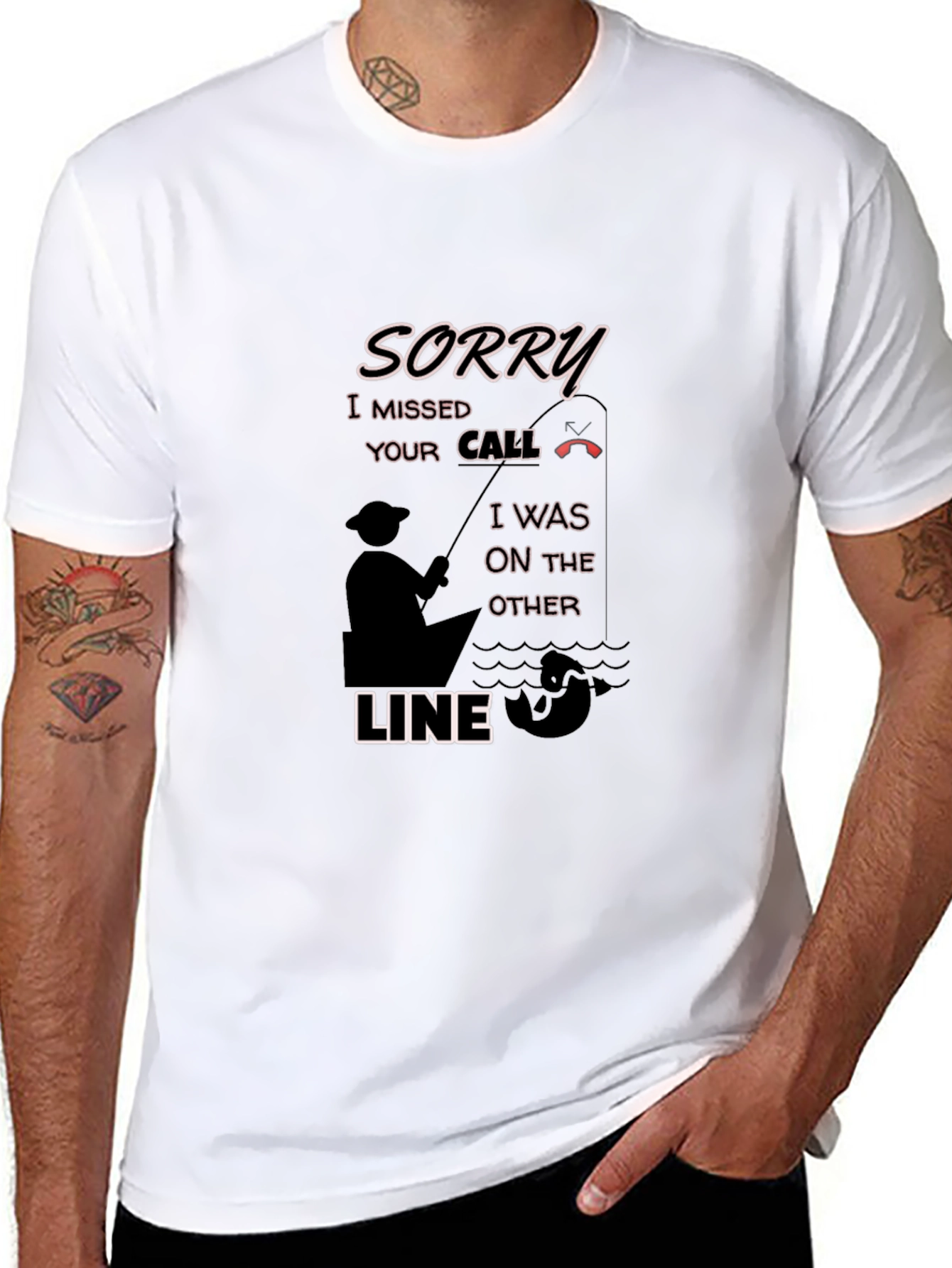 Black Sorry Missed Call Fishing Graphic T-Shirt view 8