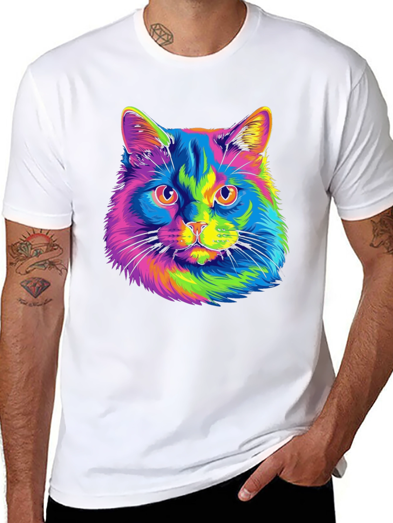 Black Rainbow Cat Graphic T-Shirt view 8