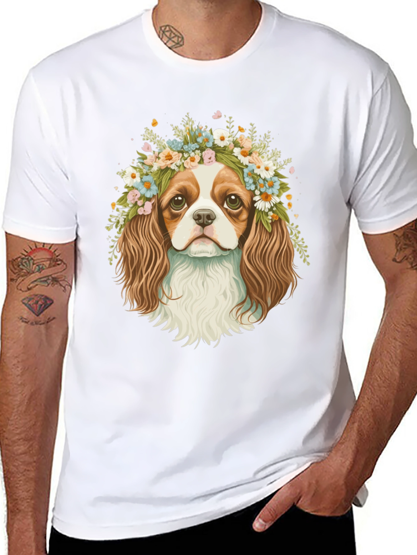 Dog with Flower Crown Graphic Tee - 8