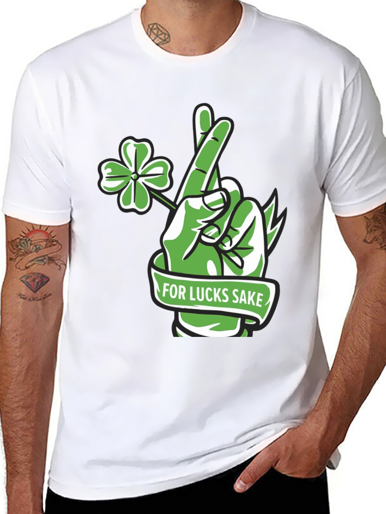 Black Lucky Charm T-Shirt - 'For Lucks Sake' Design view 8