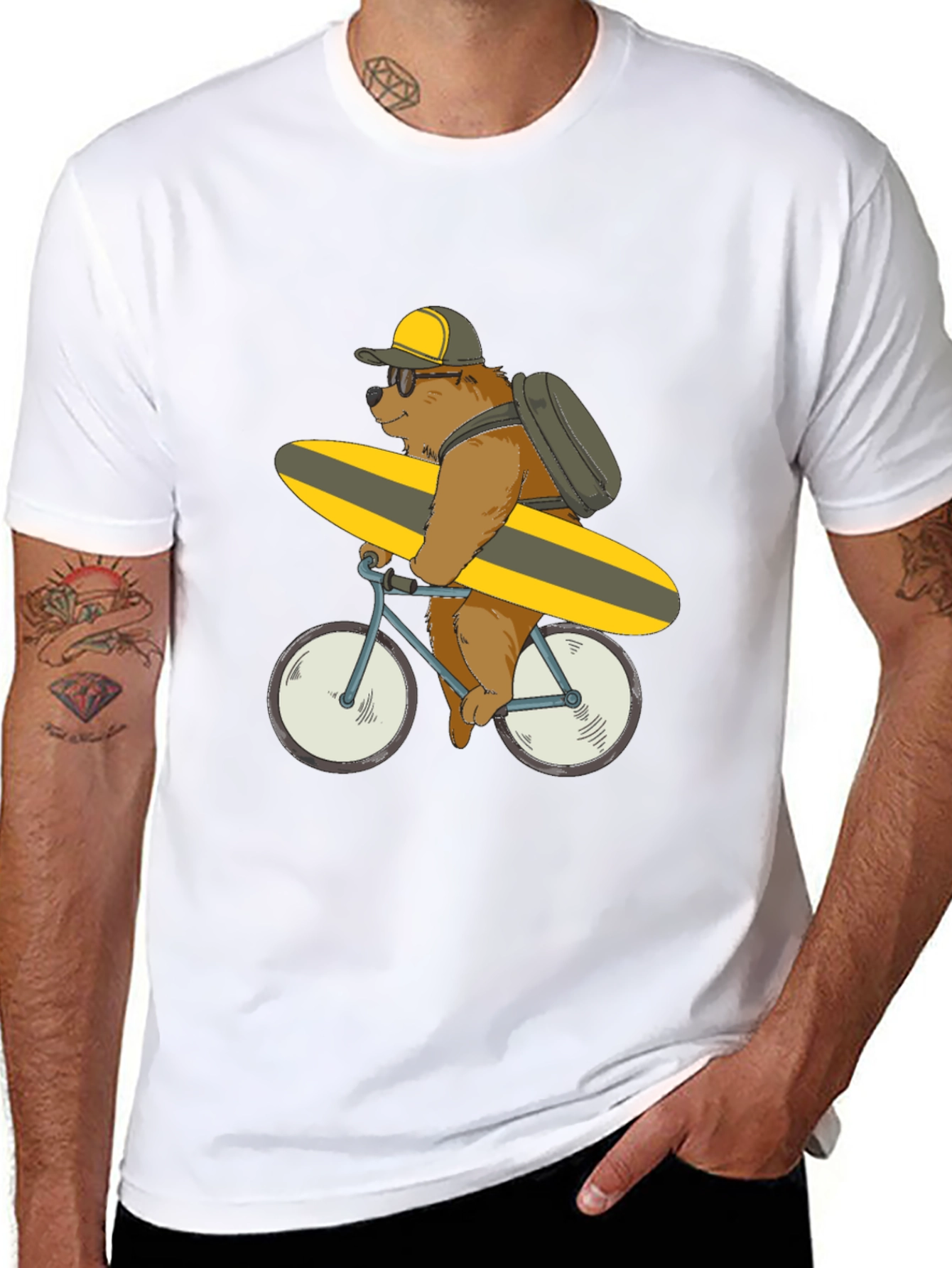 Black Bear on Bike T-Shirt - Surfing Bear Tee view 8