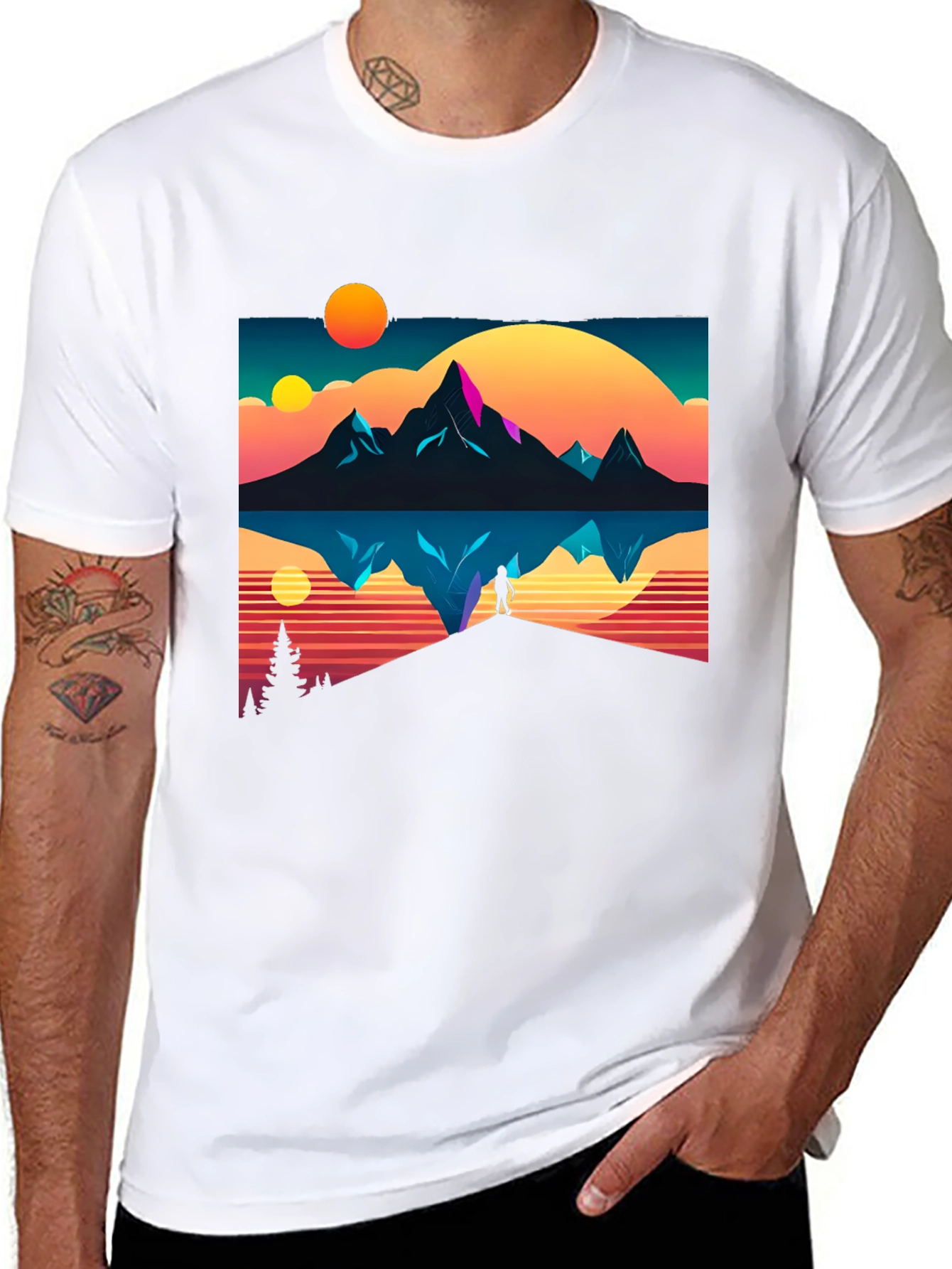 Black Retro Mountain Reflection Graphic Tee view 8