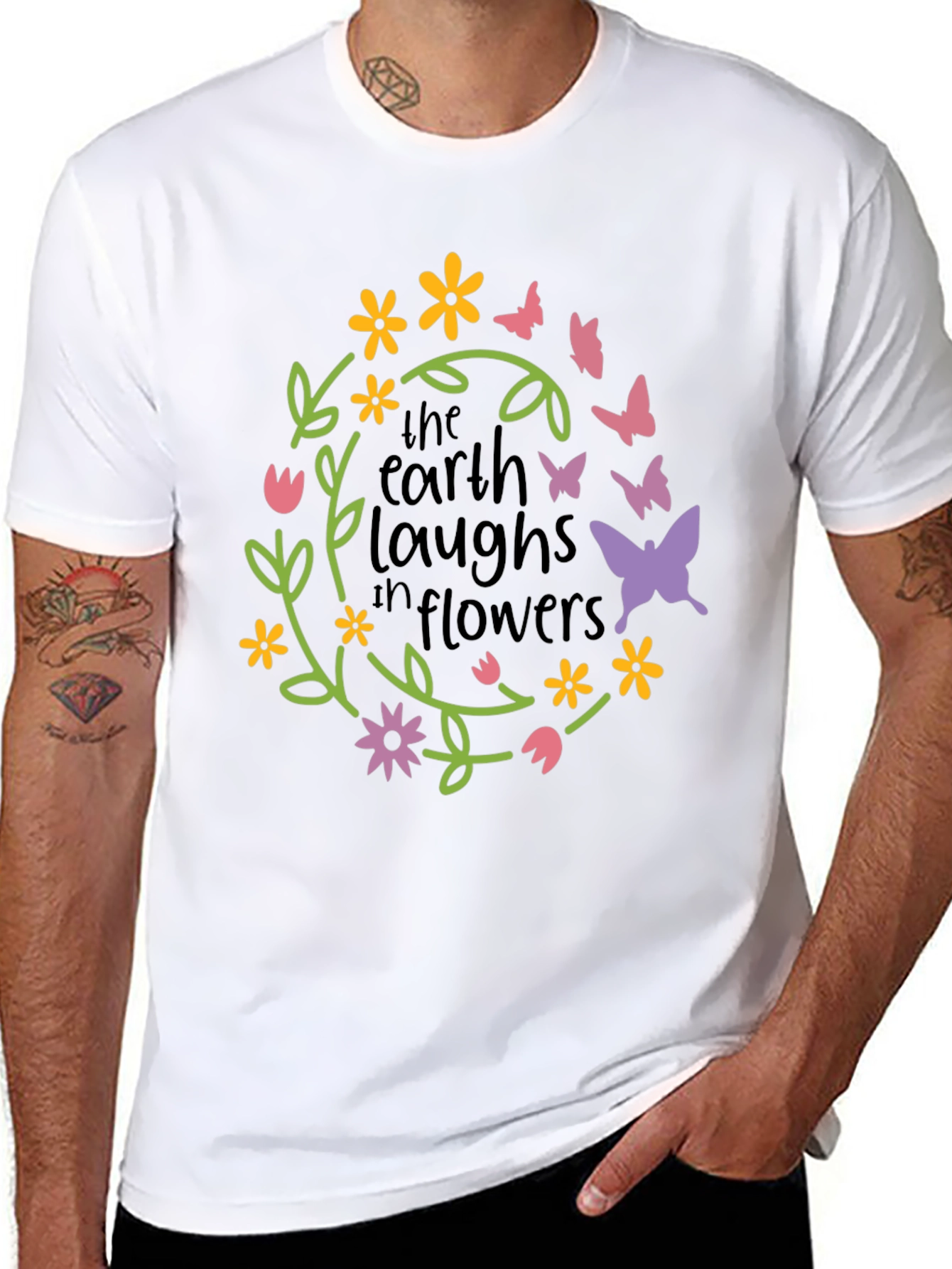 Black Earth Laughs in Flowers Graphic Tee view 8