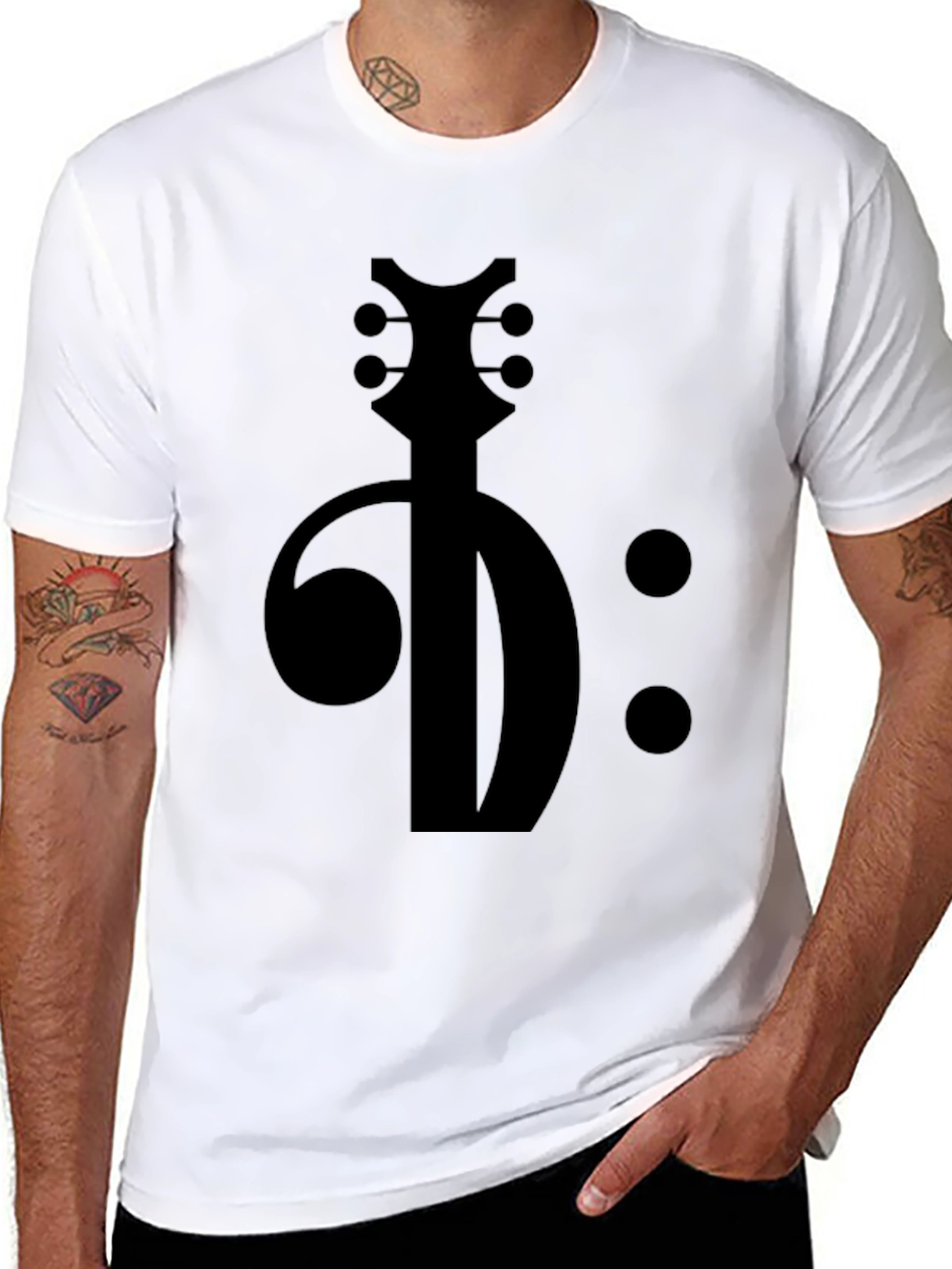 Black Bass Clef Guitar T-Shirt - Music Lover Tee view 8