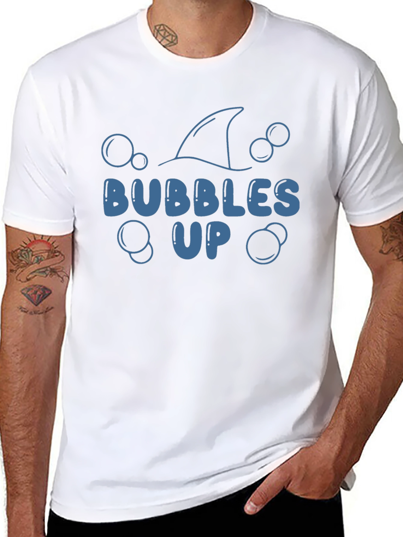 Black Bubbles Up T-Shirt - Shark Fin Design view 8