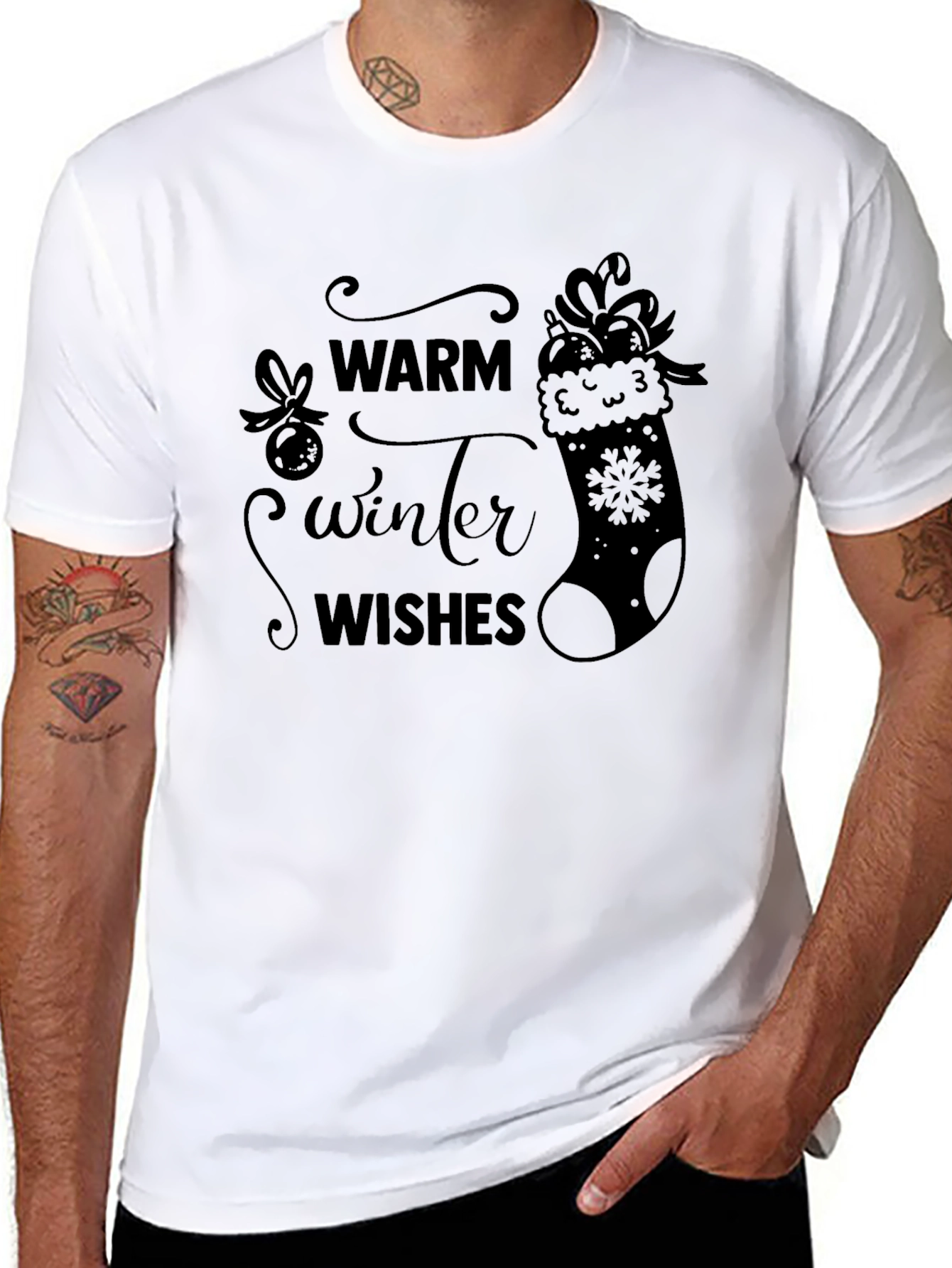 Black Warm Winter Wishes Black T-Shirt view 8