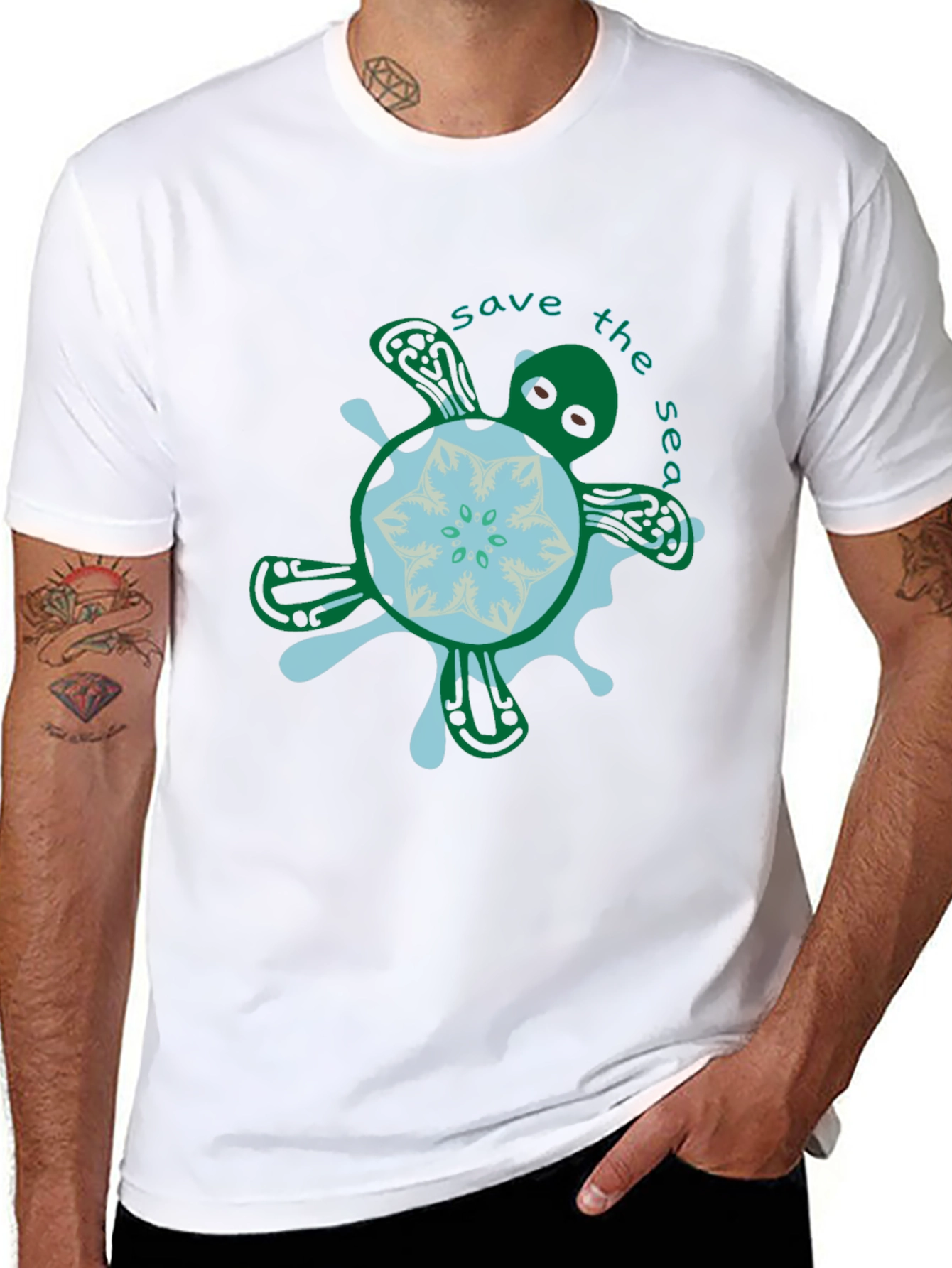 Black Save the Sea Turtle Graphic Tee - Black view 8