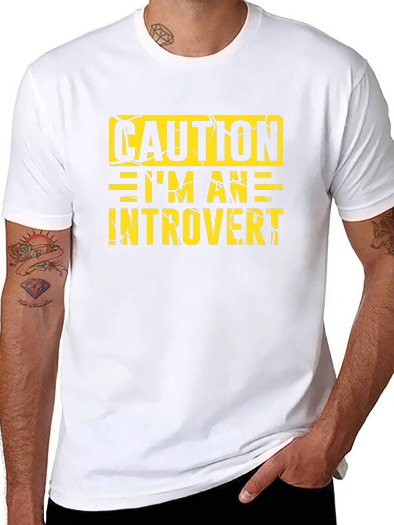 Black Caution Introvert Graphic Tee - Black Crew Neck view 8