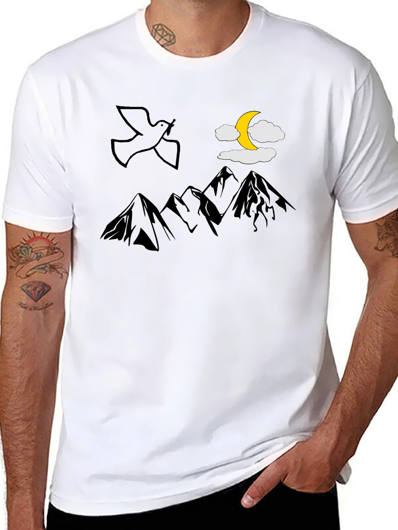 Black Peaceful Night Mountain T-Shirt view 8