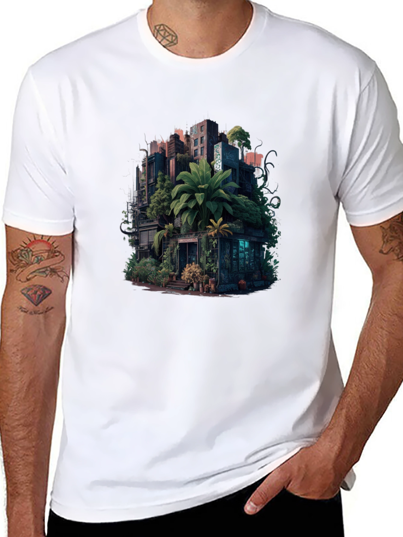 Black Urban Jungle T-Shirt: City Meets Nature Tee view 8
