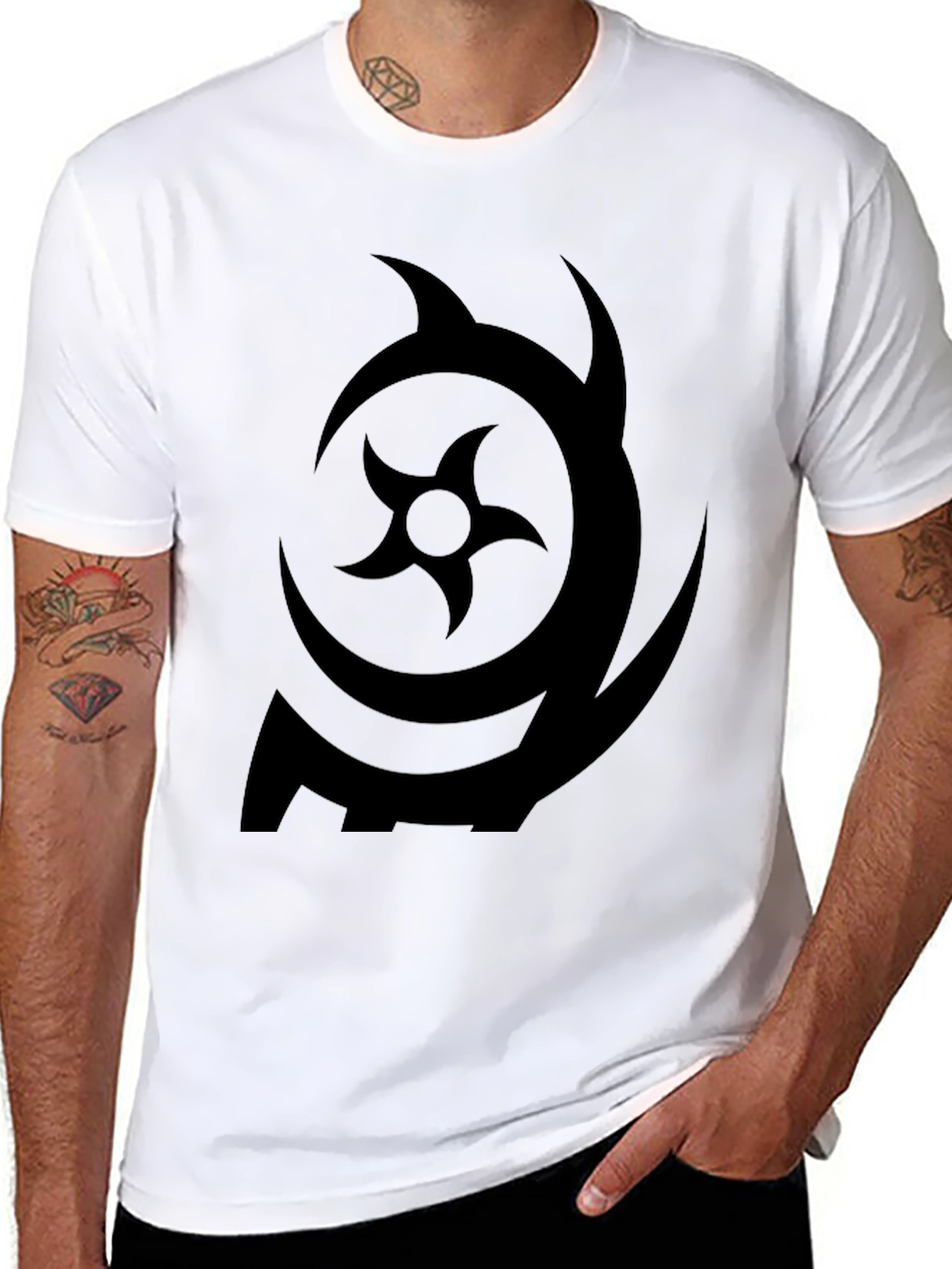 Black Symbol Print Black Crew Neck T-Shirt view 8