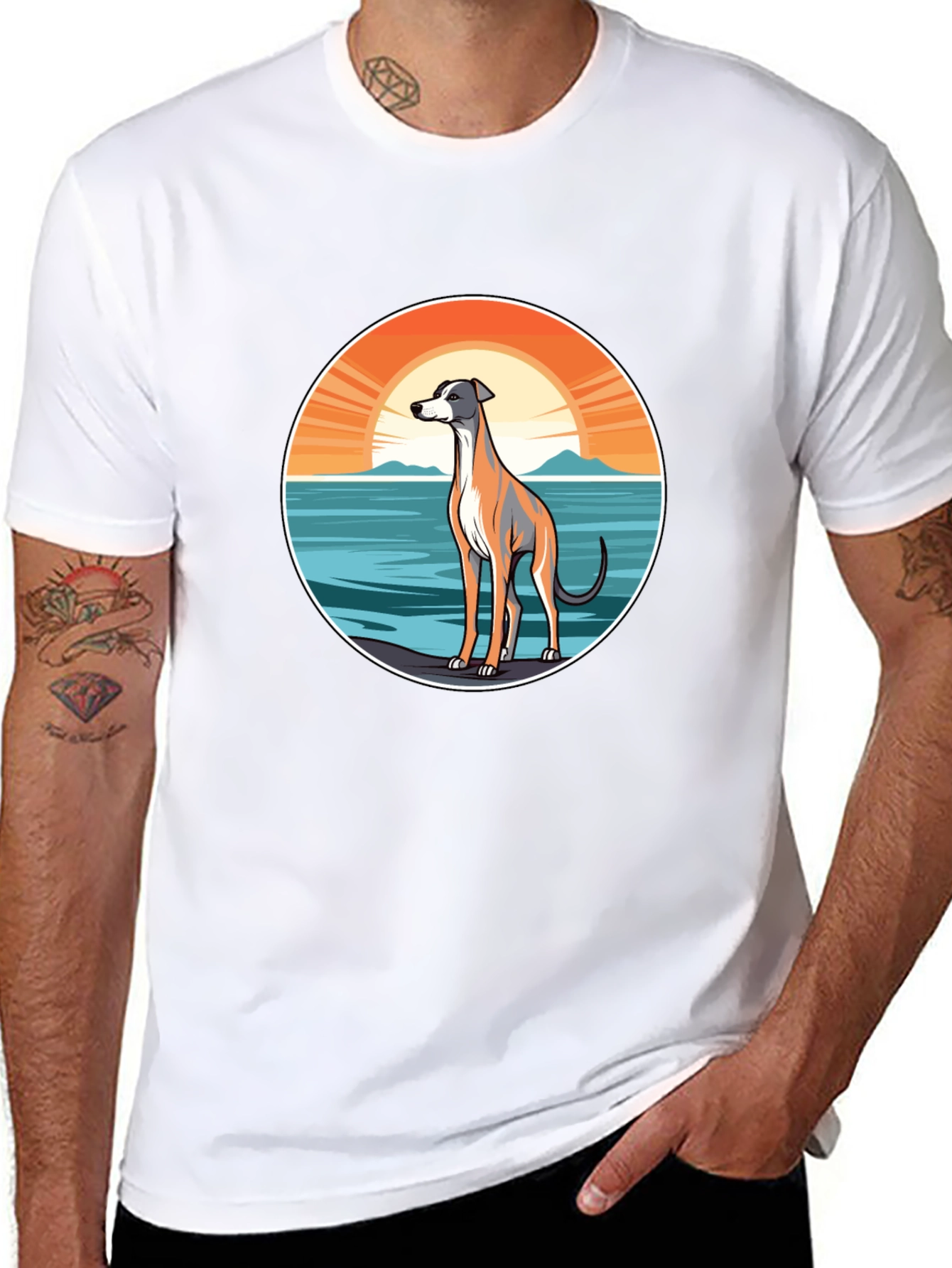 Black Dog Sunset Graphic Tee - Unisex Black T-Shirt view 8