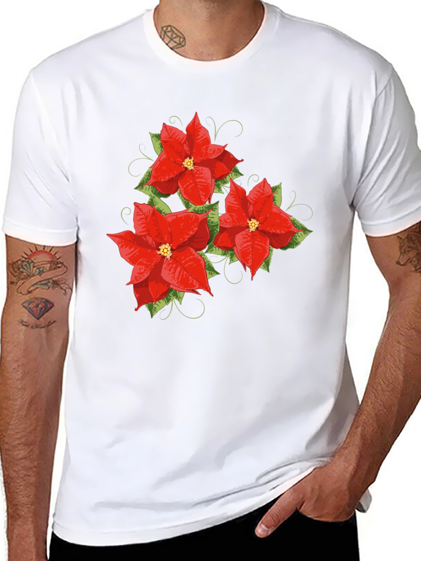 Black Floral Poinsettia Graphic Tee - Holiday Style view 8