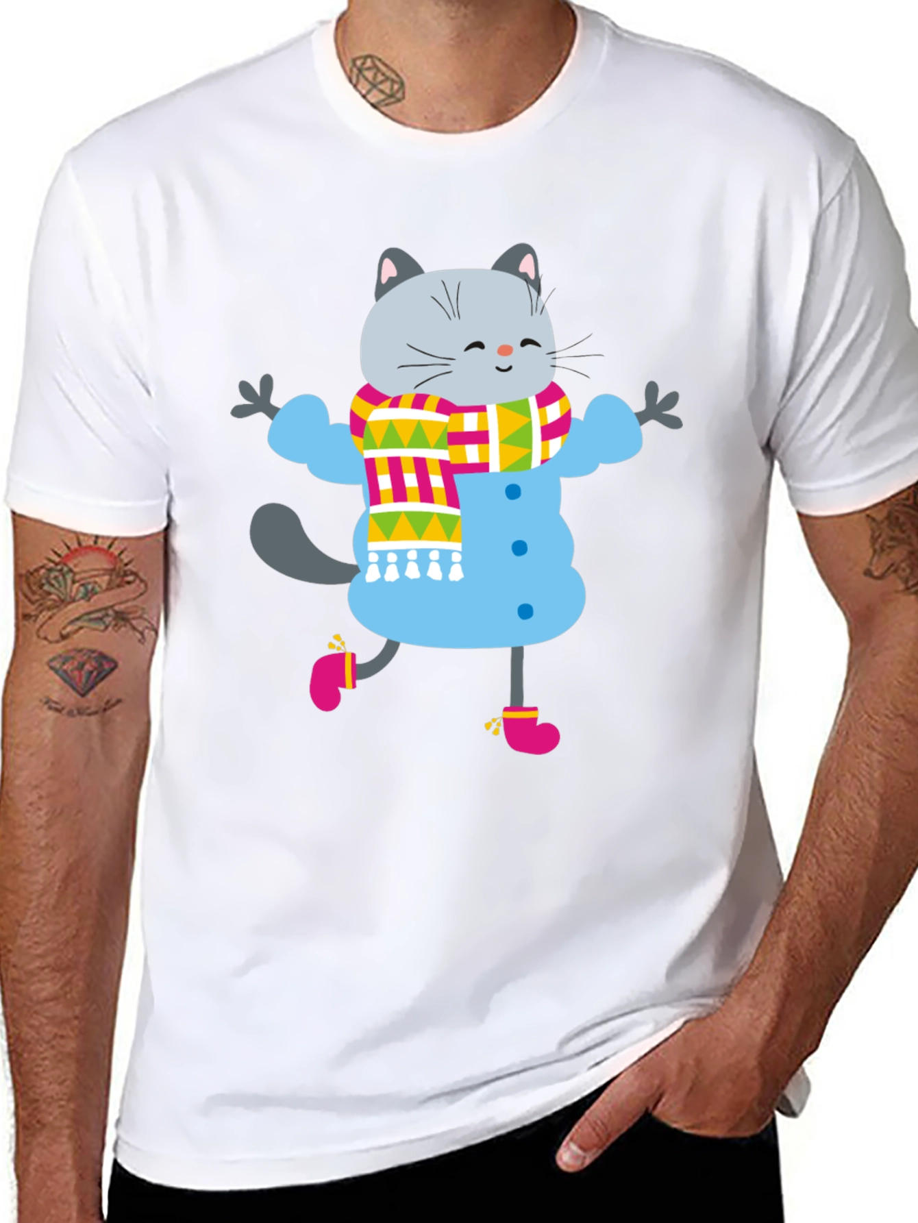 Black Winter Cat Graphic Tee - Fun & Festive view 8