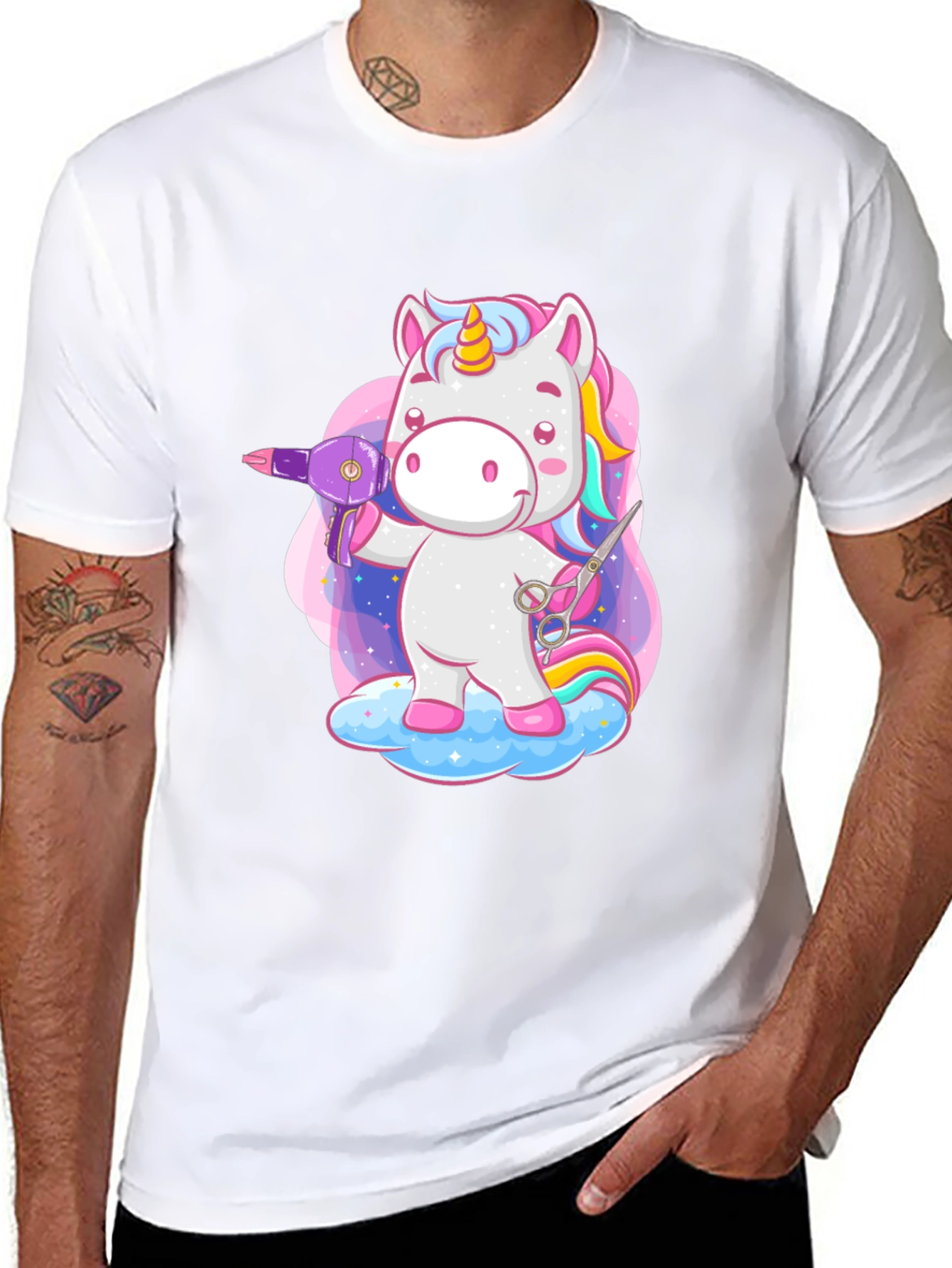 Black Unicorn Hair Stylist Graphic T-Shirt view 8