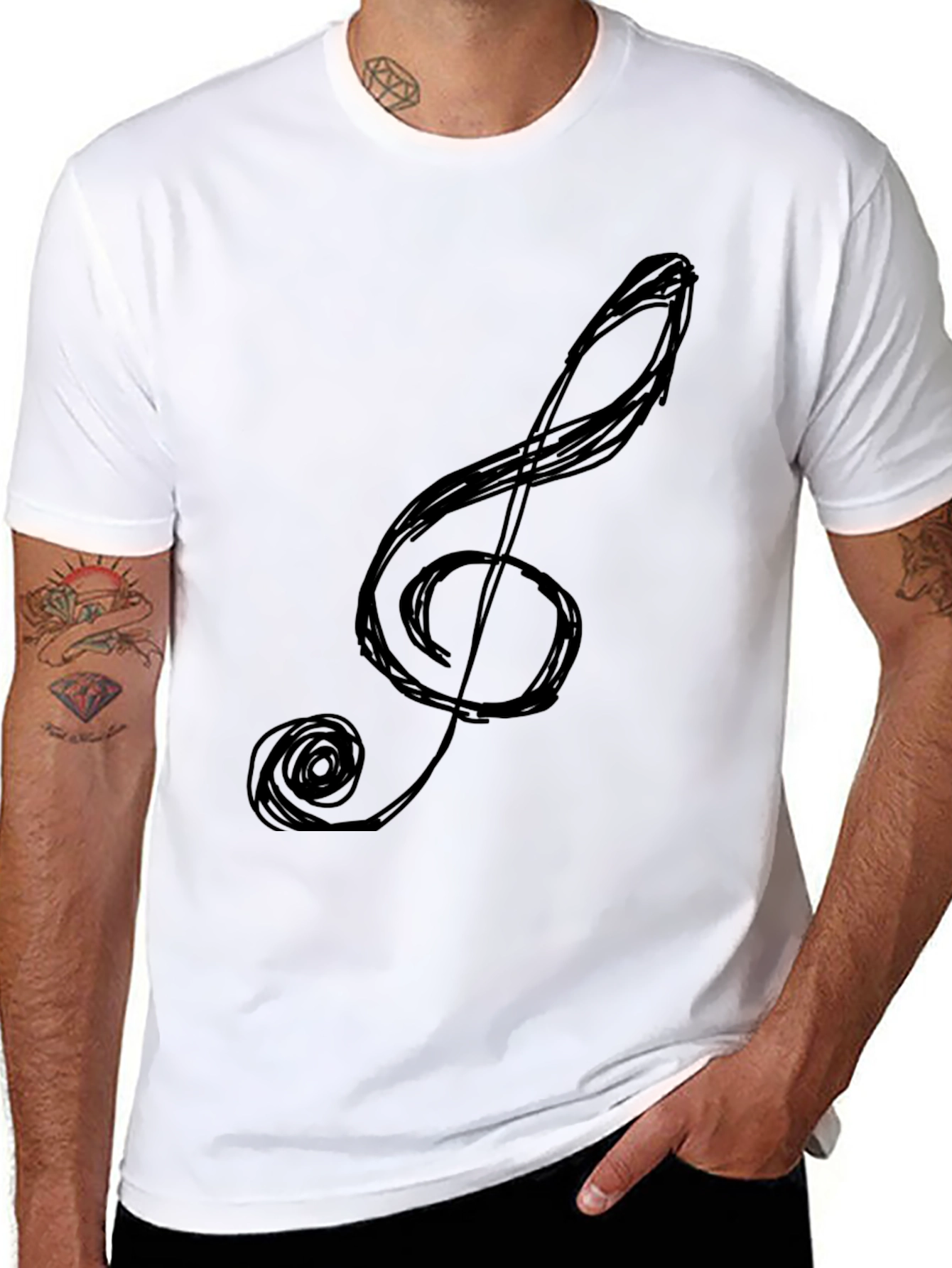 Black Treble Clef Graphic Tee - Black Cotton Comfort view 8