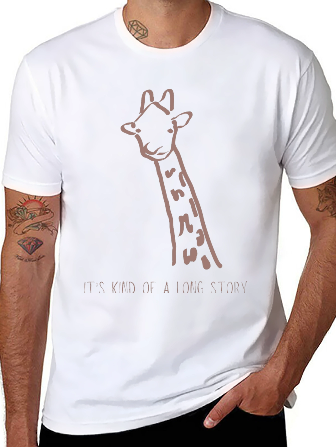 Black Giraffe Long Story Graphic Tee - Black Unisex T-Shirt view 8