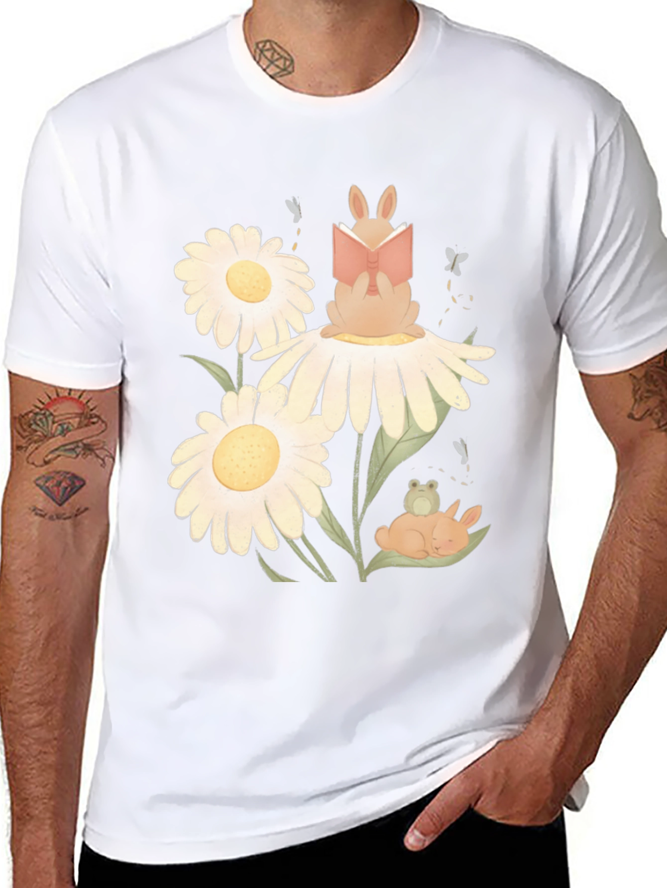 Black Whimsical Reading Bunny Graphic Tee view 8