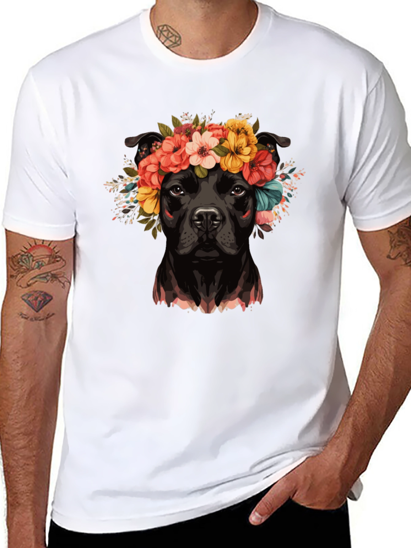 Black Dog with Flower Crown T-Shirt view 8