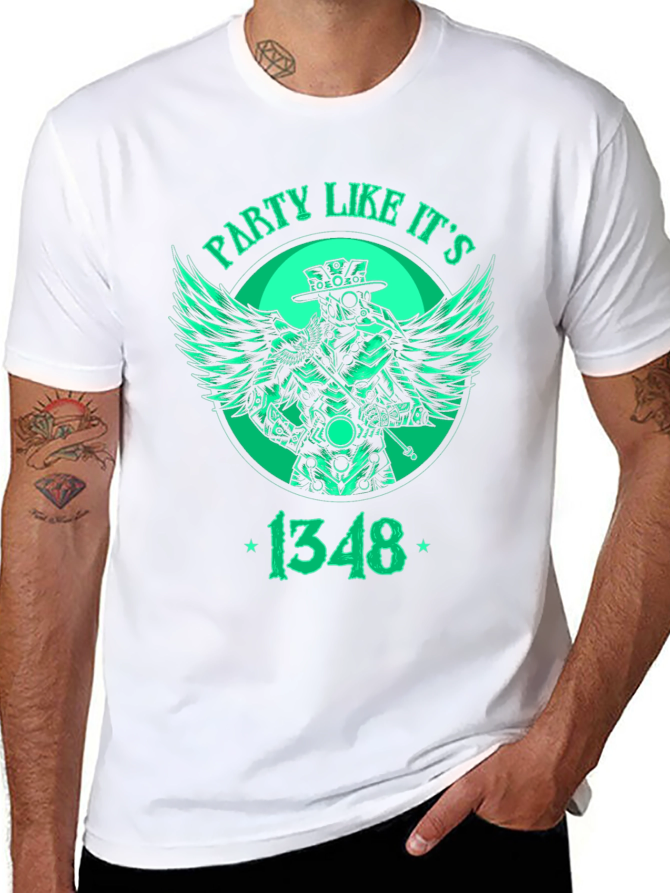 Black Party Like It's 1348 Plague Doctor T-Shirt view 8