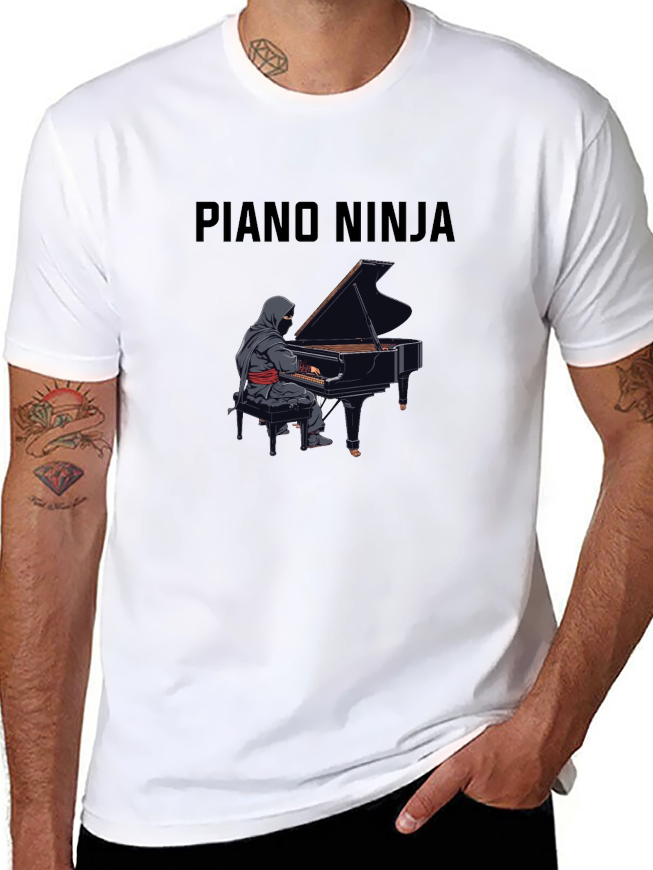Black Piano Ninja Black T-Shirt - Musical Master Tee view 8