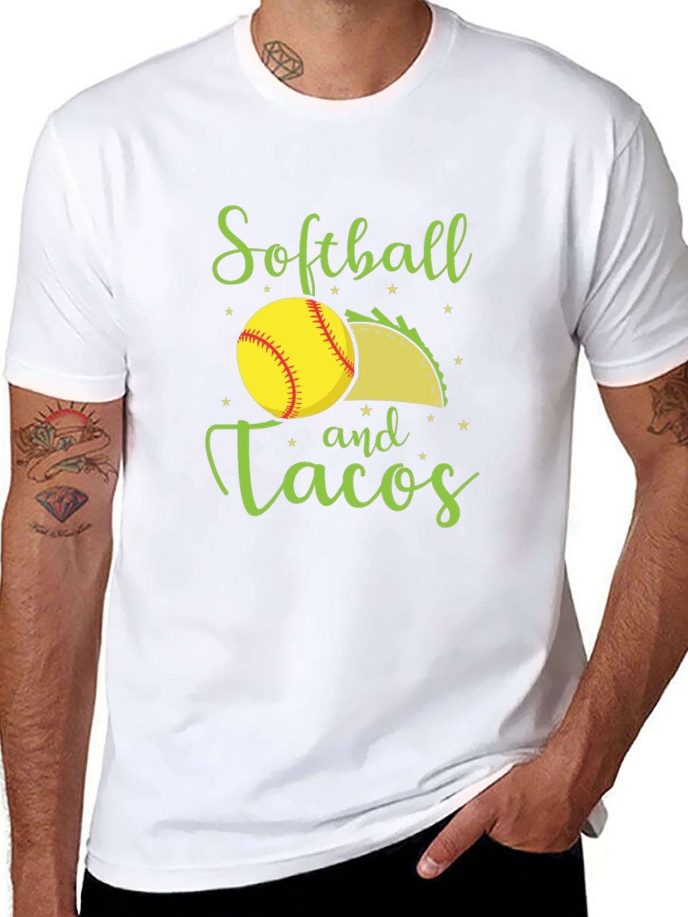 Black Softball and Tacos Black T-Shirt view 8