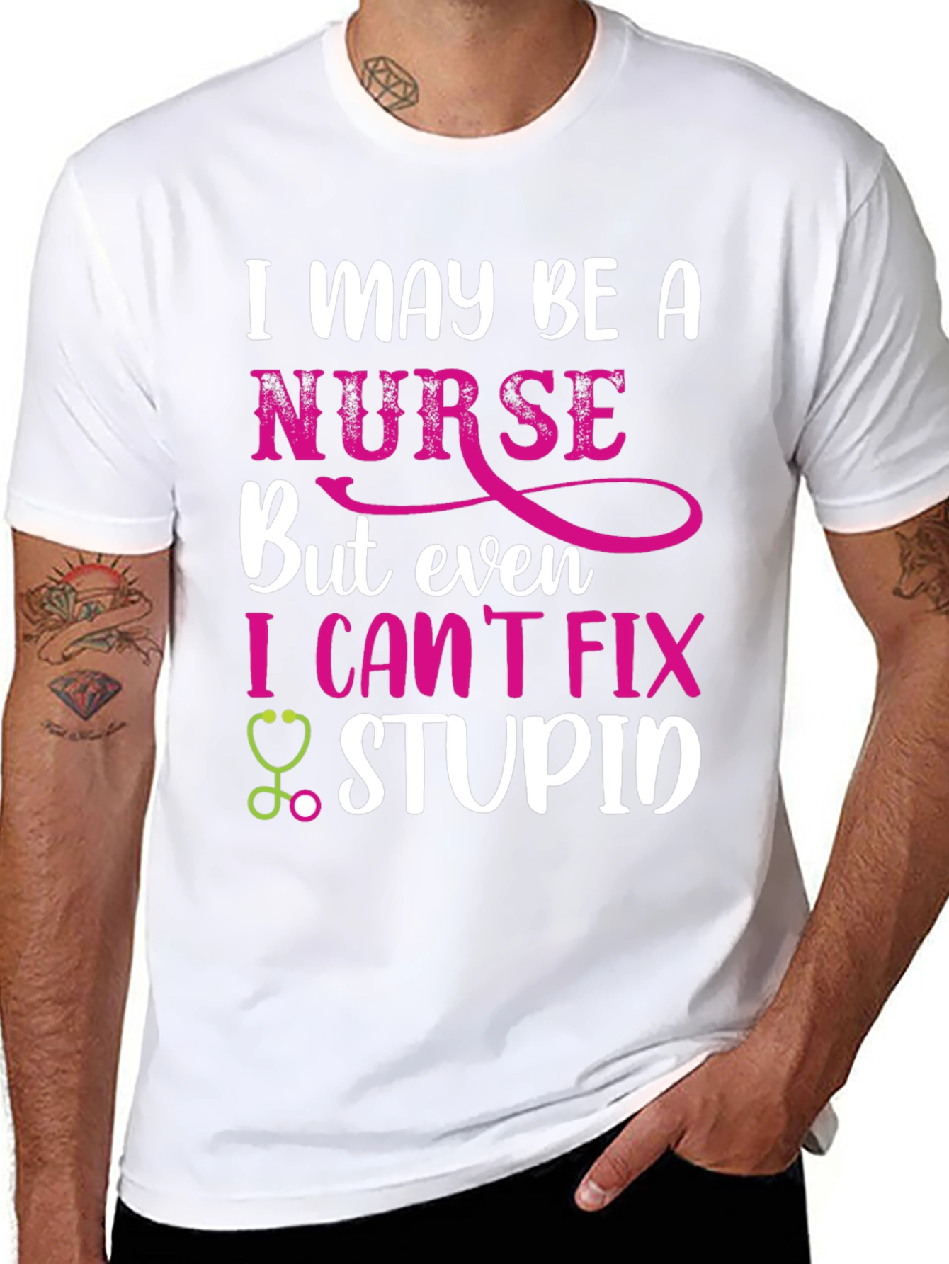 Black Funny Nurse T-Shirt - I Can't Fix Stupid view 8