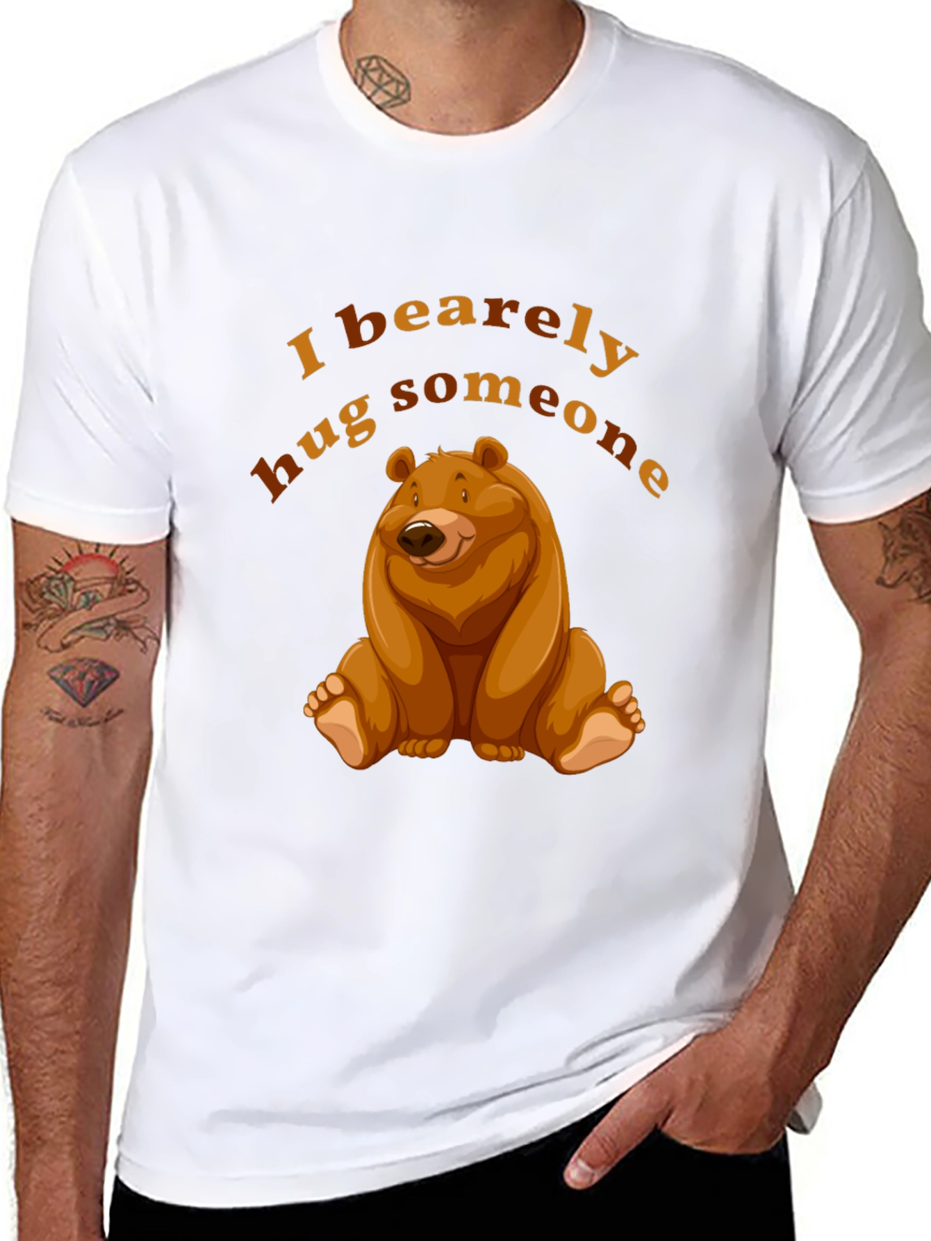 Black I Bearely Hug Someone T-Shirt Bear Graphic Novelty Tee view 8