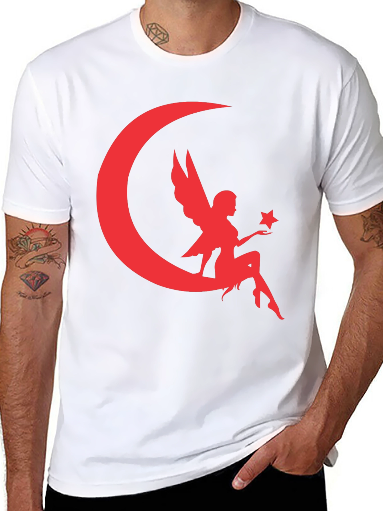 Black Fairy Moon Graphic Tee - Black Cotton Blend T-Shirt view 8