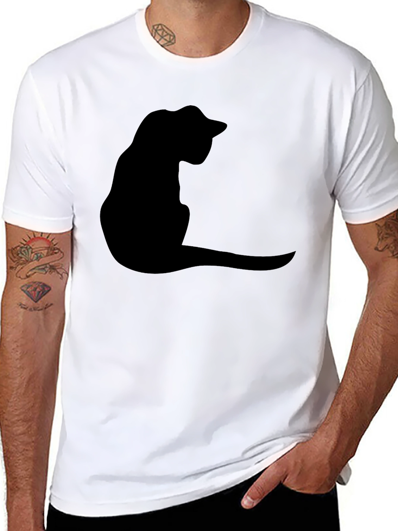 Black Black Cat Silhouette T-Shirt - Casual Graphic Tee view 8
