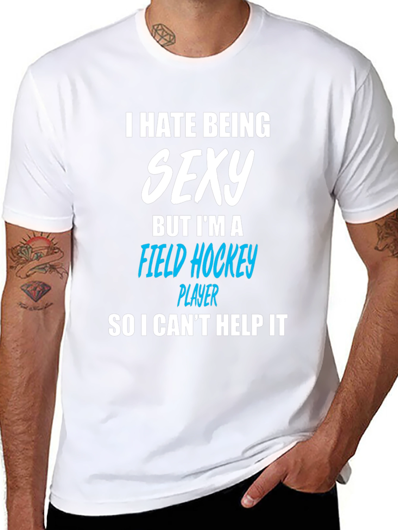 Black Funny Field Hockey Player T-Shirt - I Hate Being Sexy view 8
