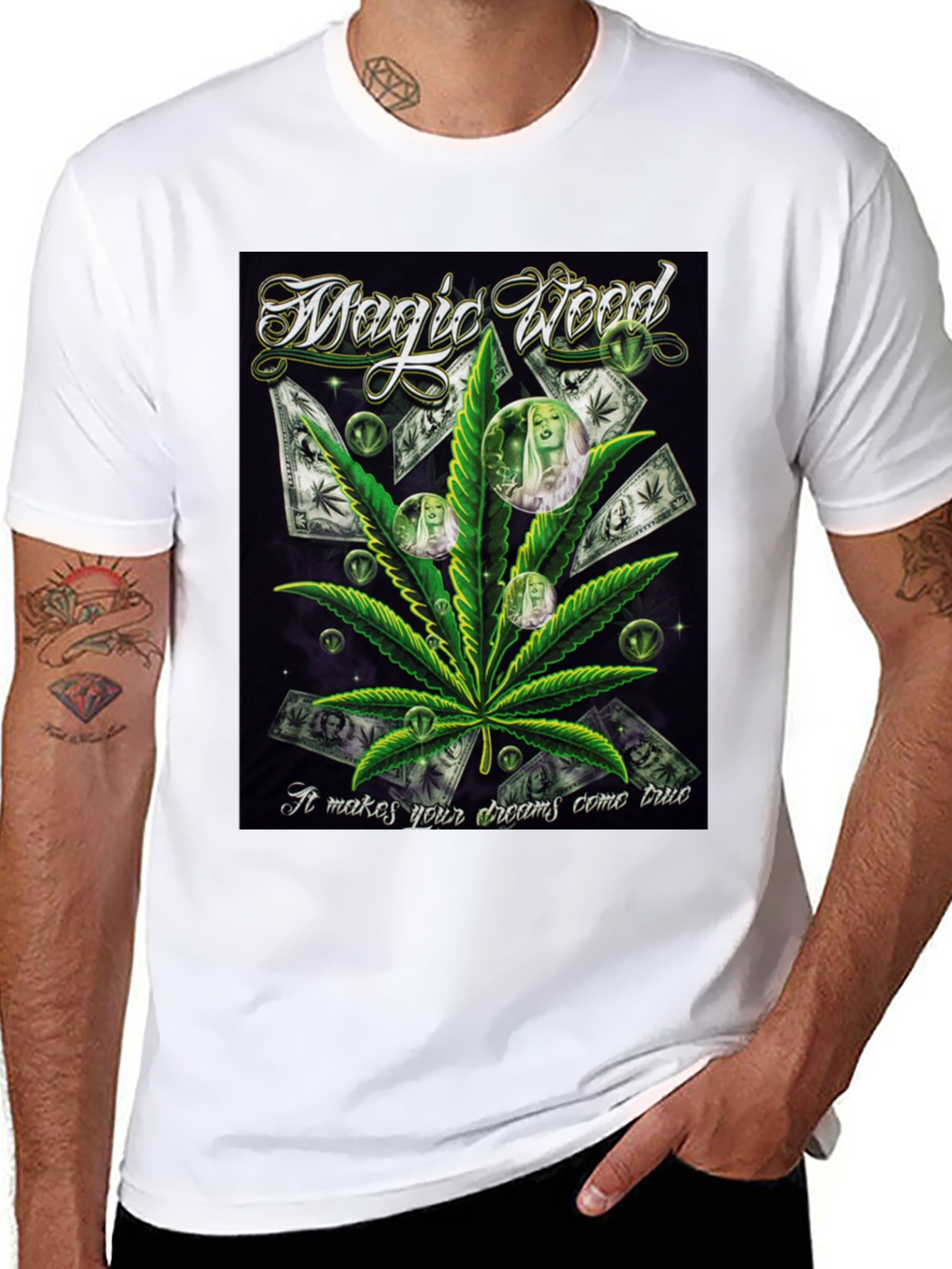 Black Magic Weed Graphic Print Black T-Shirt view 8