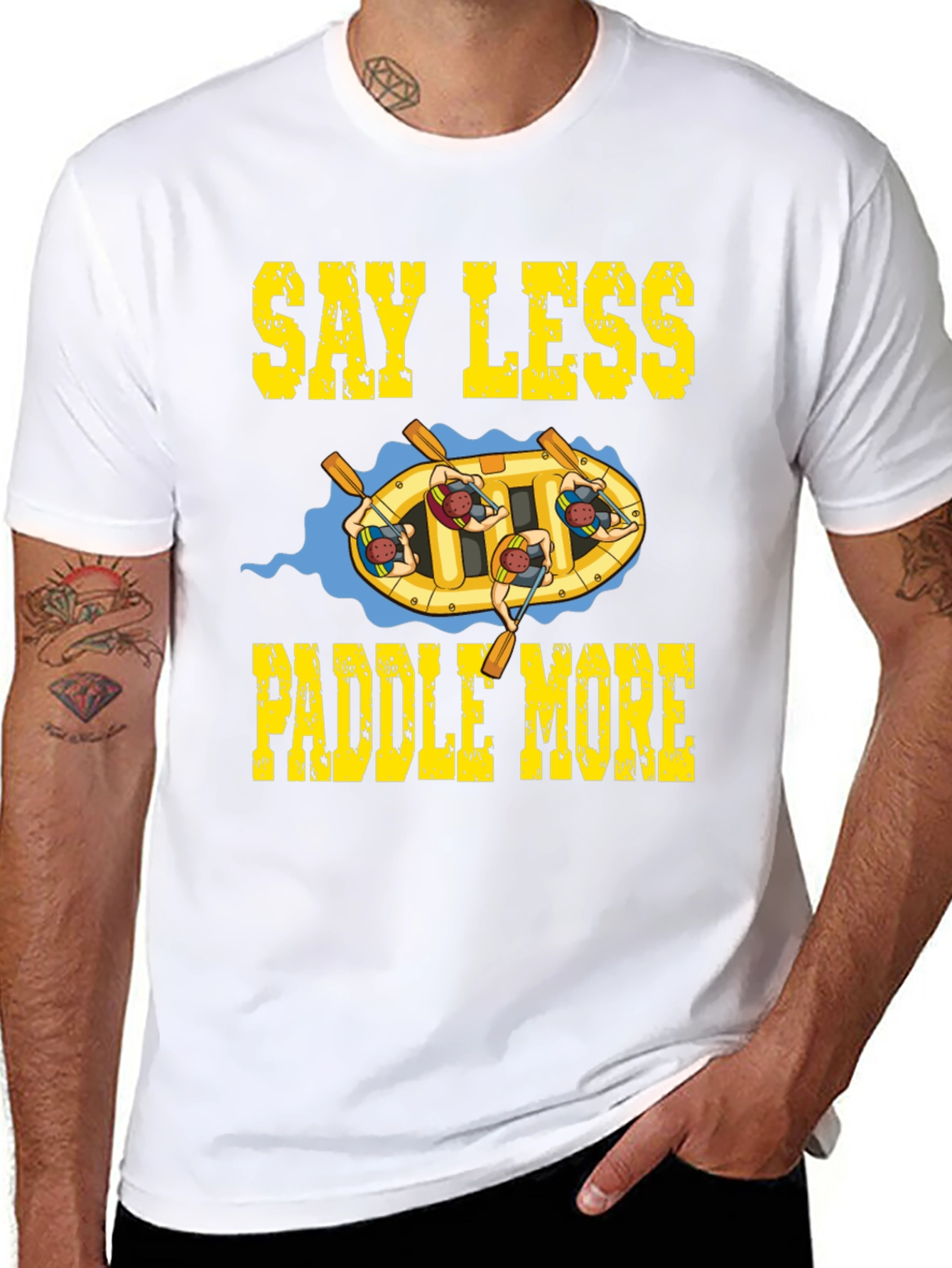 Black Say Less Paddle More Rafting T-Shirt view 8