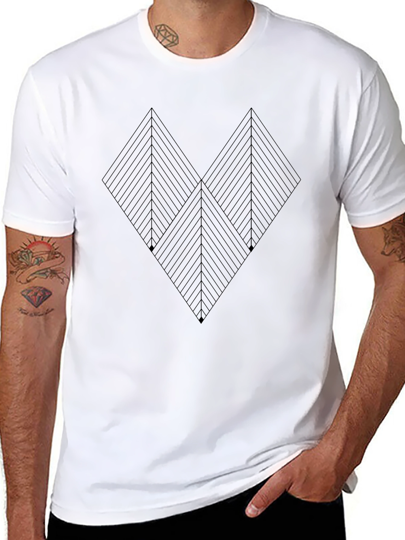 Black Modern Geometric Tee - Black Line Art Shirt view 8