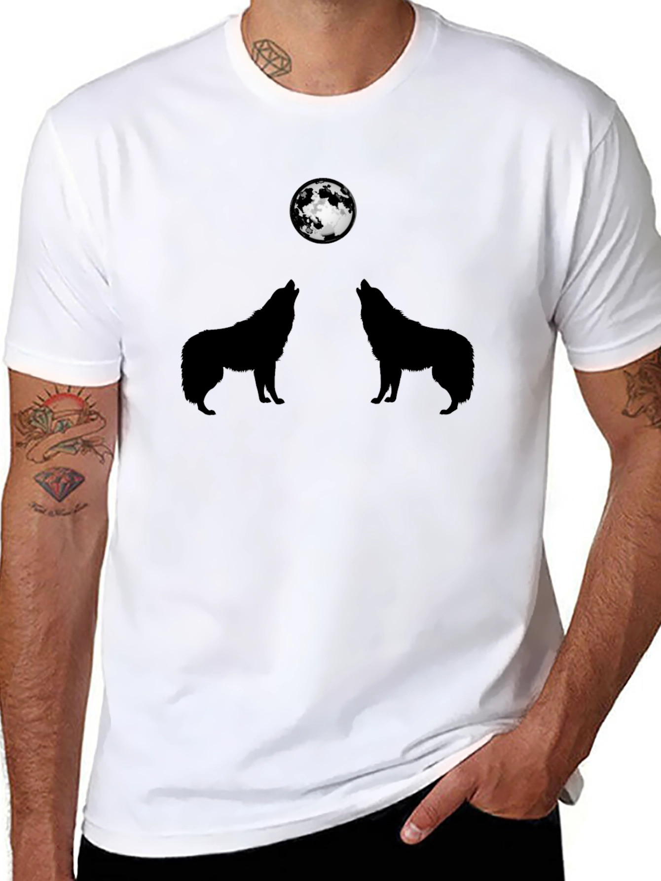Black Wolf Moon Graphic T-Shirt - Black Crew Neck Tee view 8