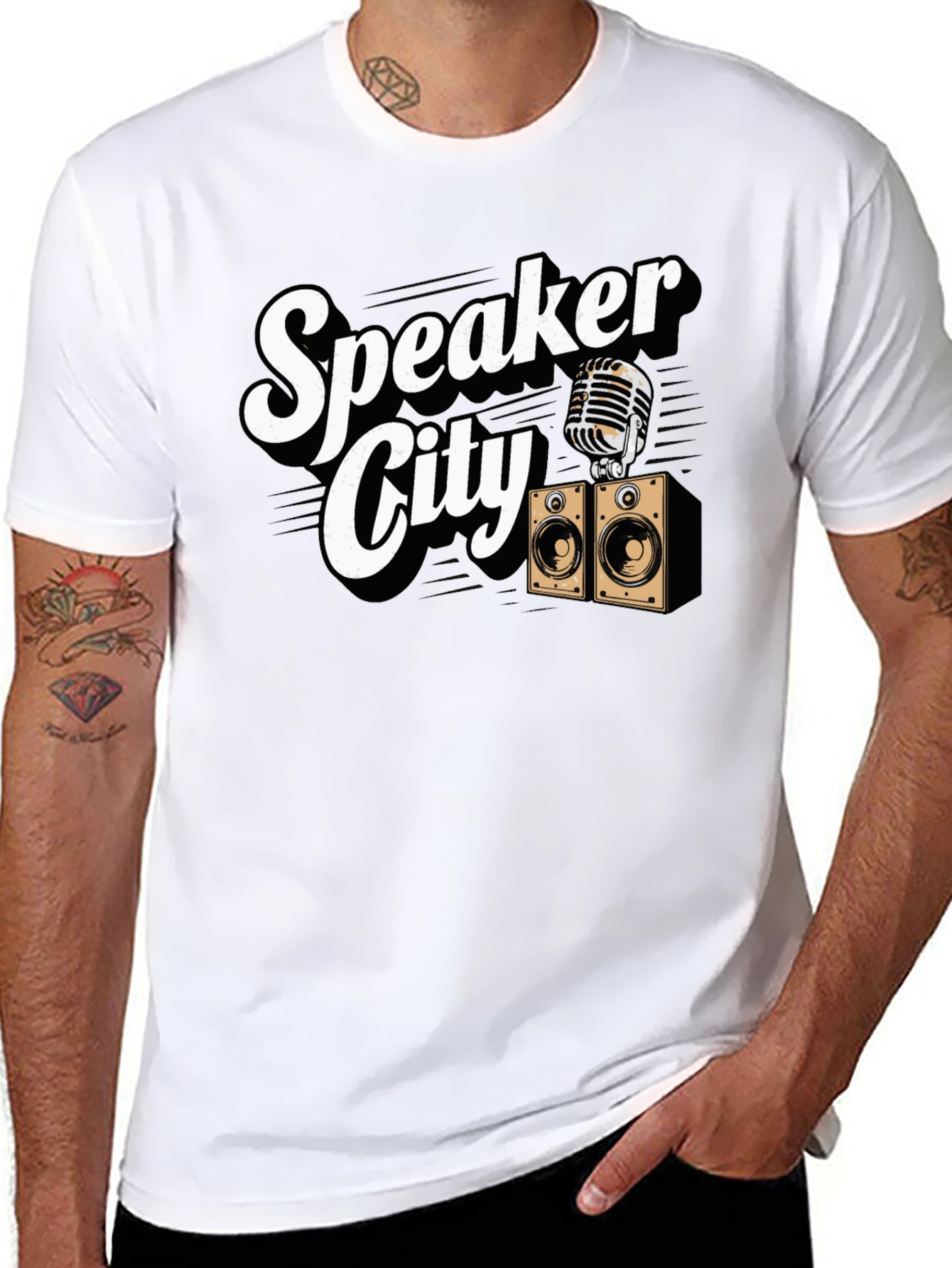 Black Speaker City Graphic T-Shirt - Retro Music Tee view 8
