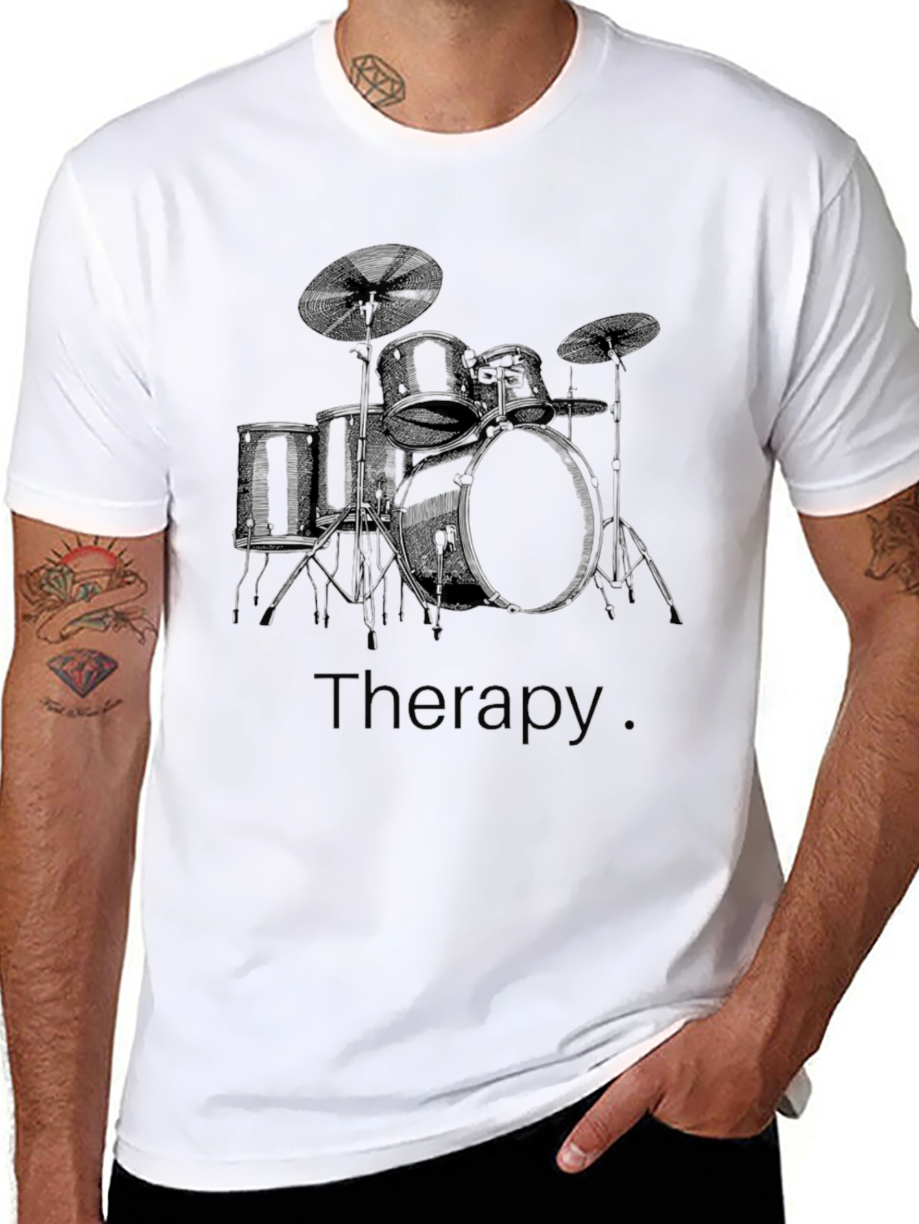 Black Drum Set Therapy T-Shirt - Music Lover Tee view 8