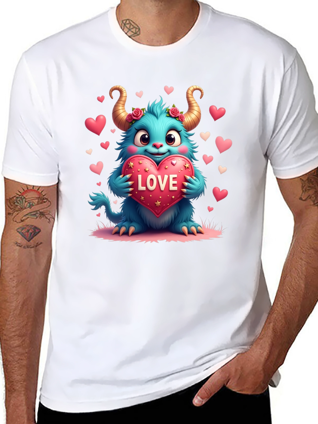 Black Monster Love Graphic Tee - Heart Valentine's view 8